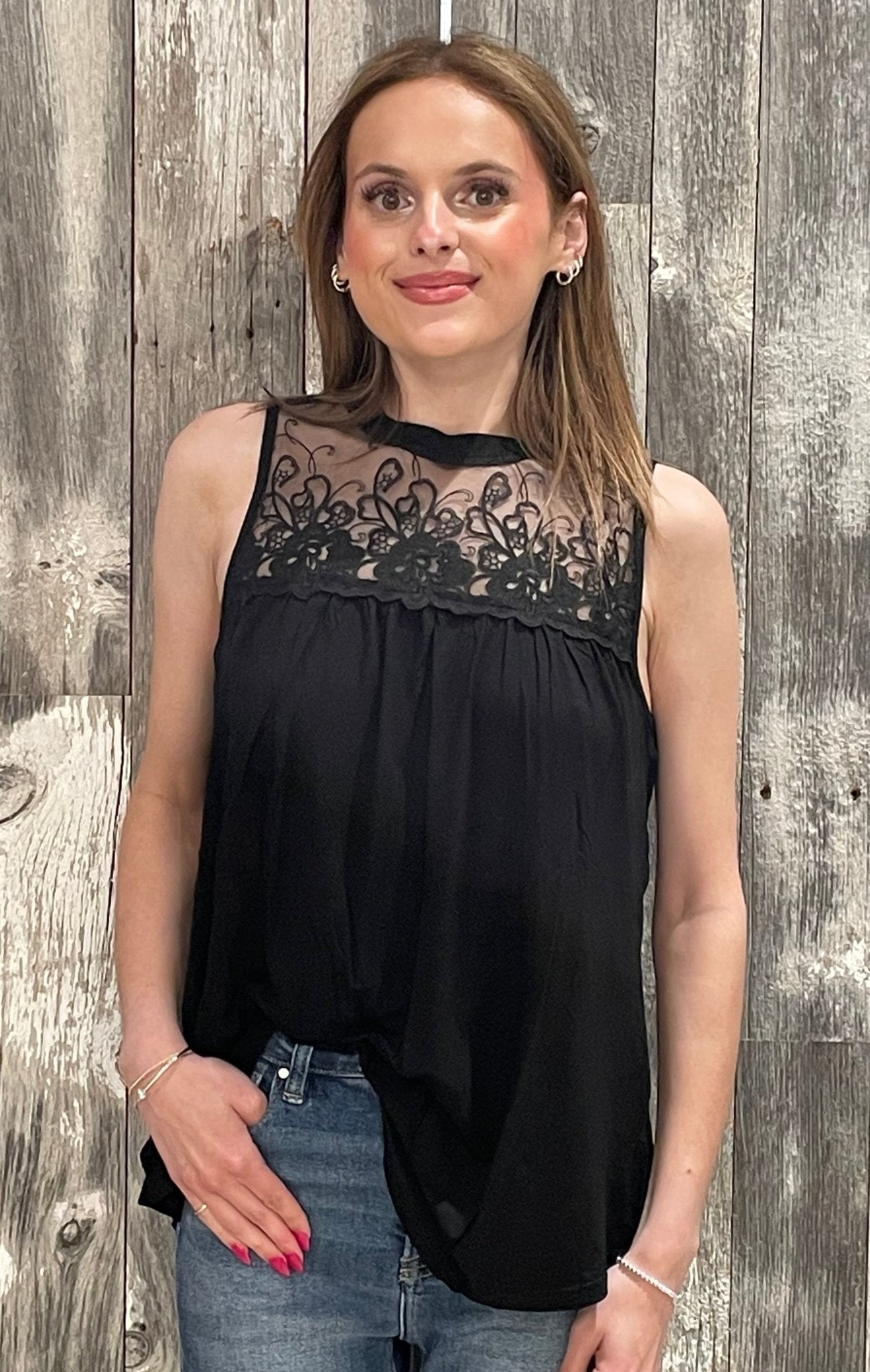Lace Top Flowy Knit Tank - Mainstream Boutique