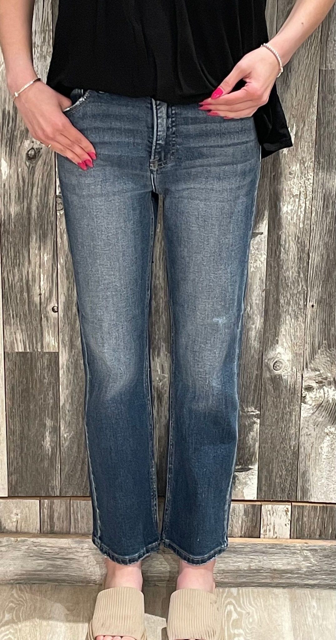 Tummy Control High Rise Crop Straight Jeans - Mainstream Boutique