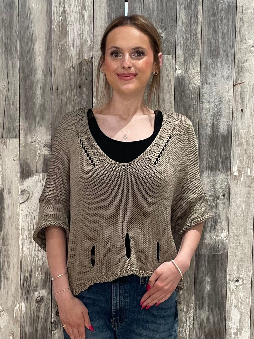 Made In Italy Cropped Sweater W/ Holes - Mainstream Boutique
