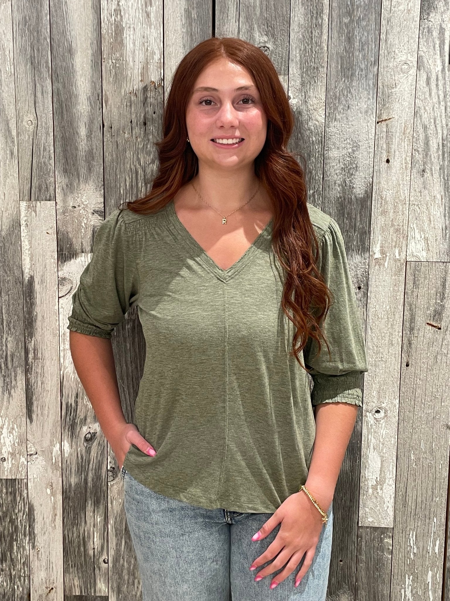 Elbow Sleeve Scalloped Hem Top - Mainstream Boutique