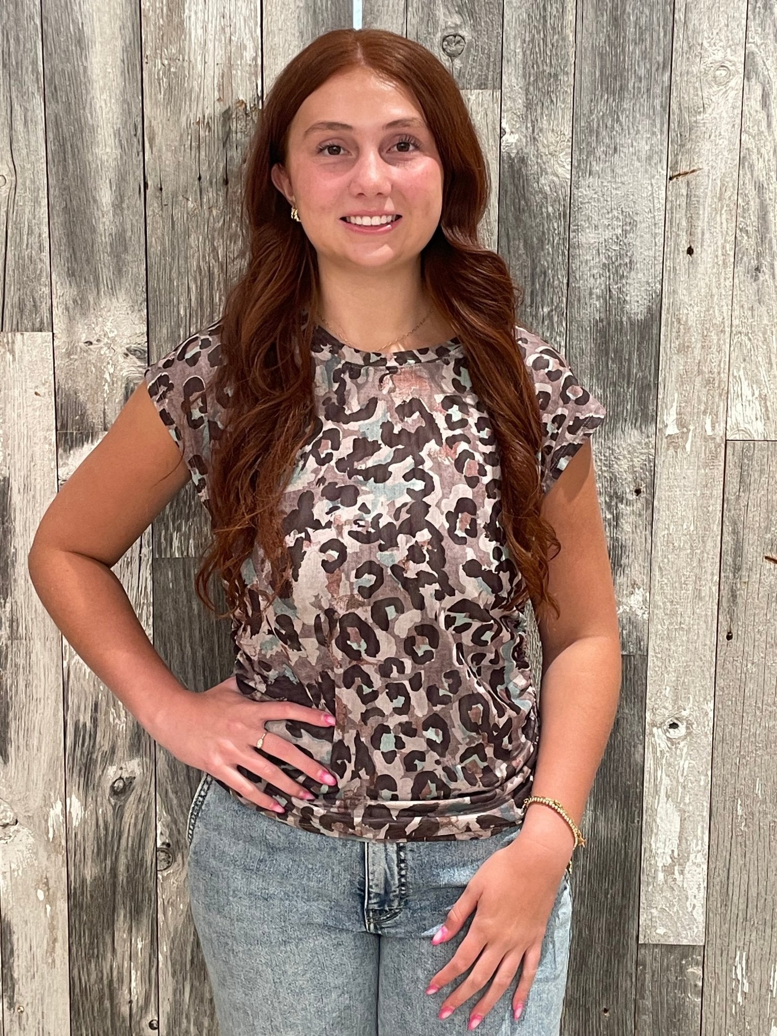 Cap Sleeve Side Ruched Printed Top - Mainstream Boutique
