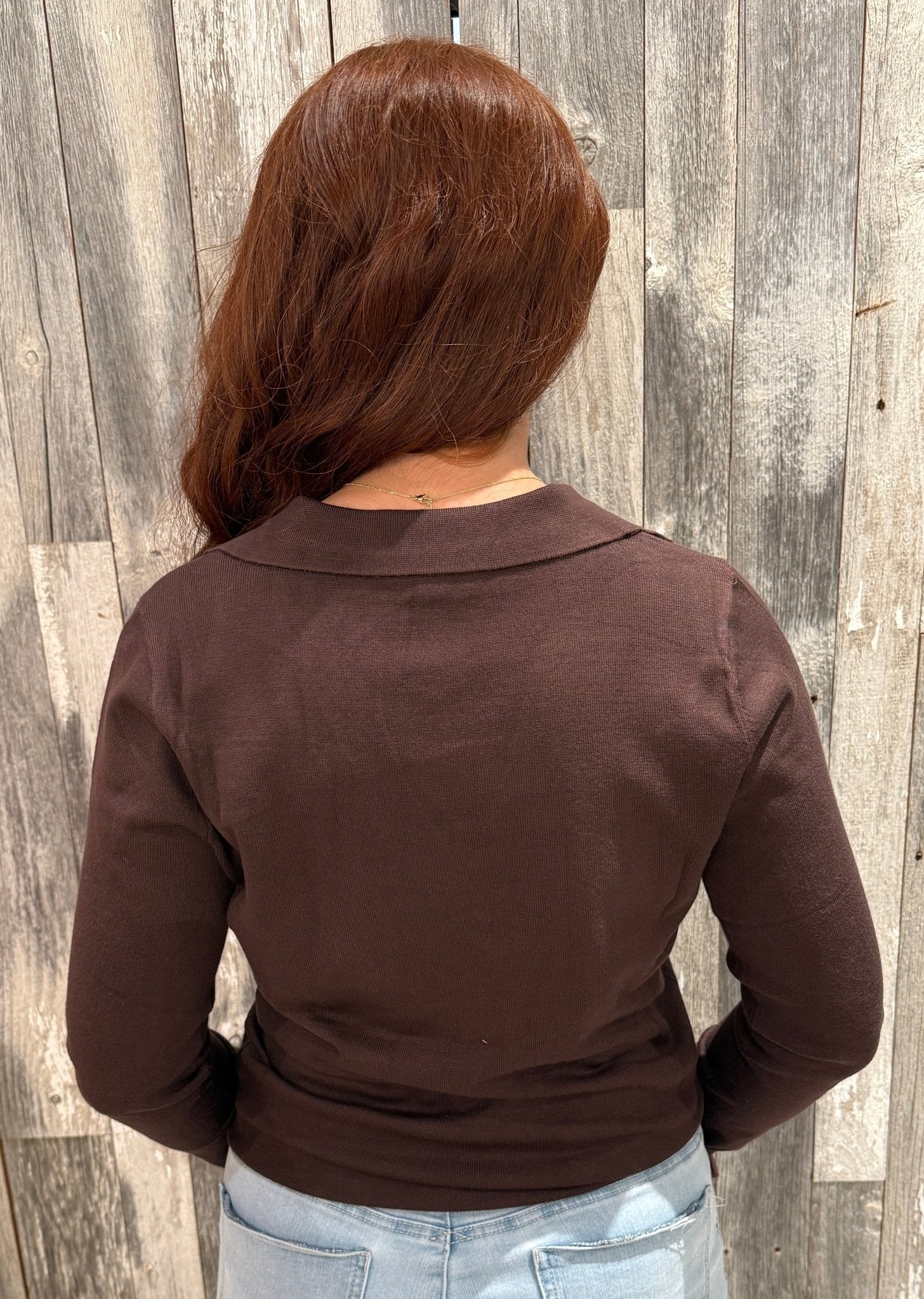 Knit Long Sleeve Collared Top - Mainstream Boutique