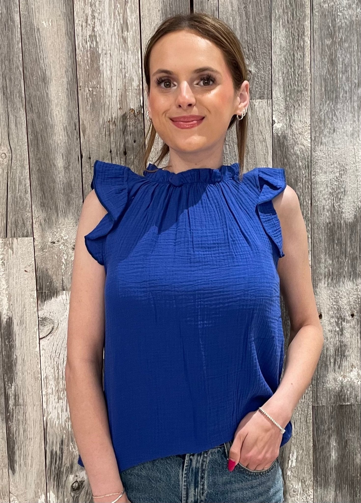 Solid Ruffle Mock Neck Blouse - Mainstream Boutique