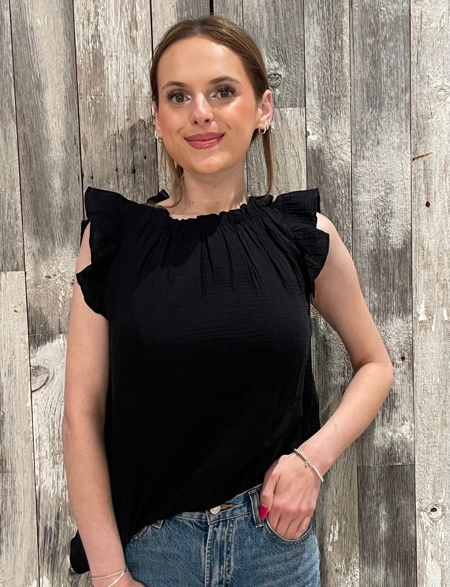 Solid Ruffle Mock Neck Blouse - Mainstream Boutique