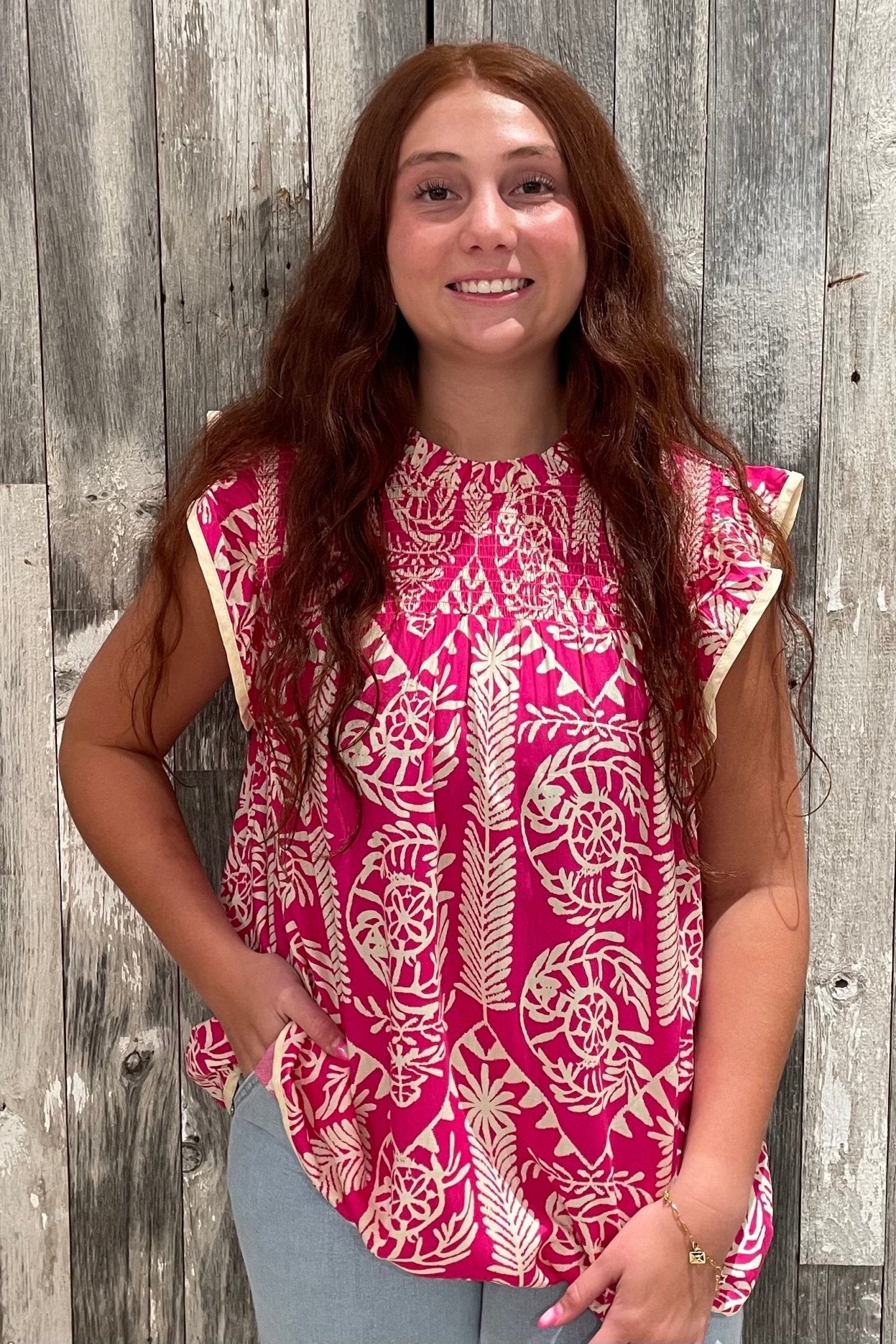 Printed Ruffle Sleeve Top - Mainstream Boutique