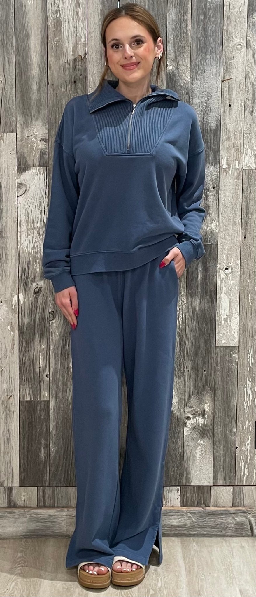 Elastic Waist Cotton Pant W/Ankle Slit - Mainstream Boutique