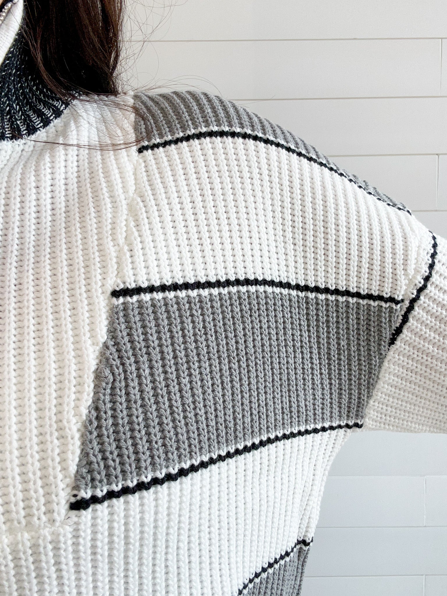 Striped Quarter Zip Color Block Sweater - Mainstream Boutique