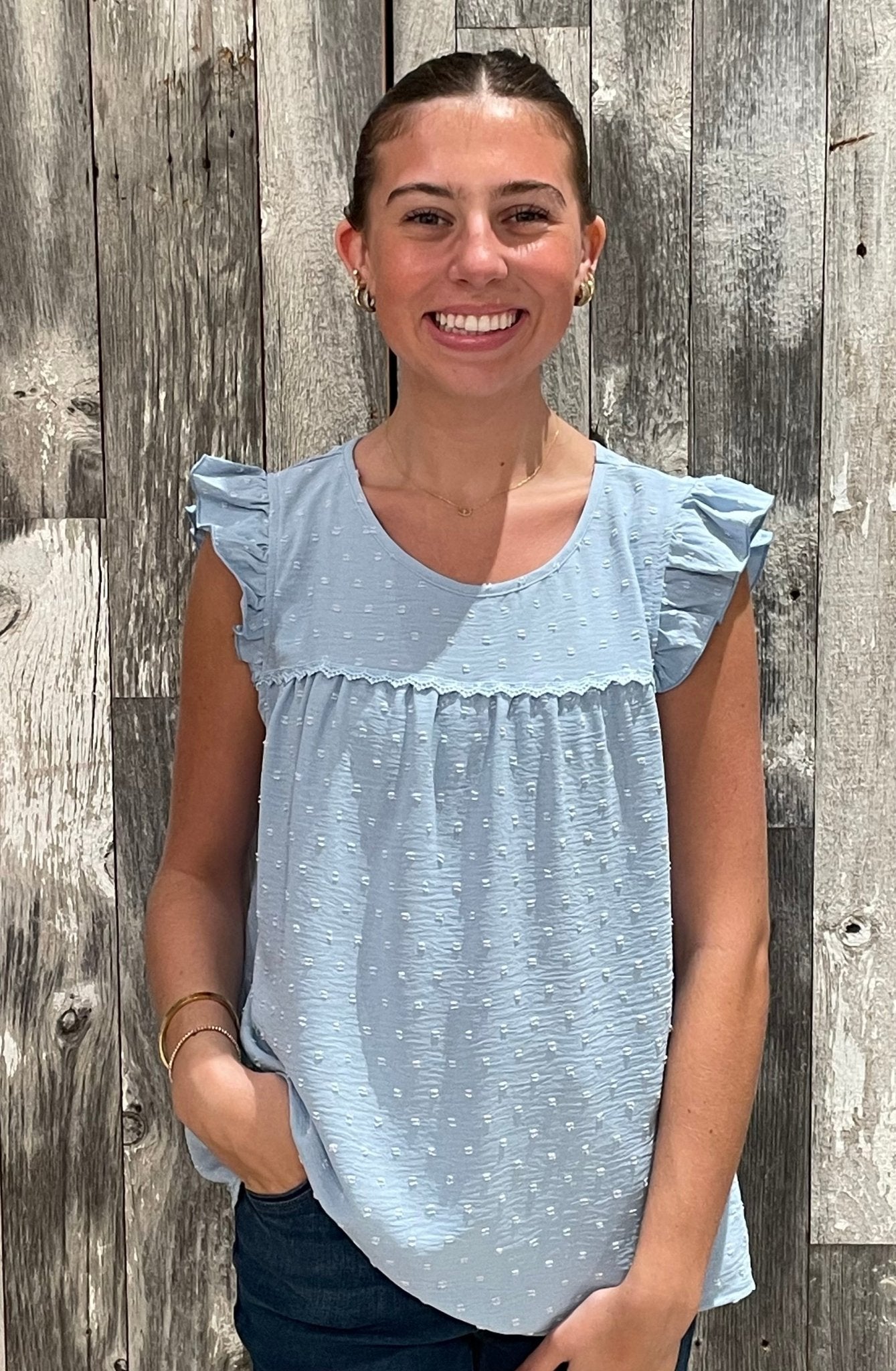 Swiss Dot Ruffled Top - Mainstream Boutique