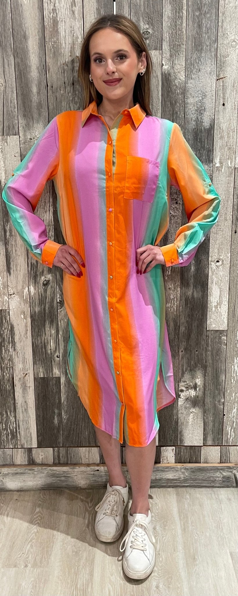 Collared Button Down High - Low Maxi Dress - Mainstream Boutique