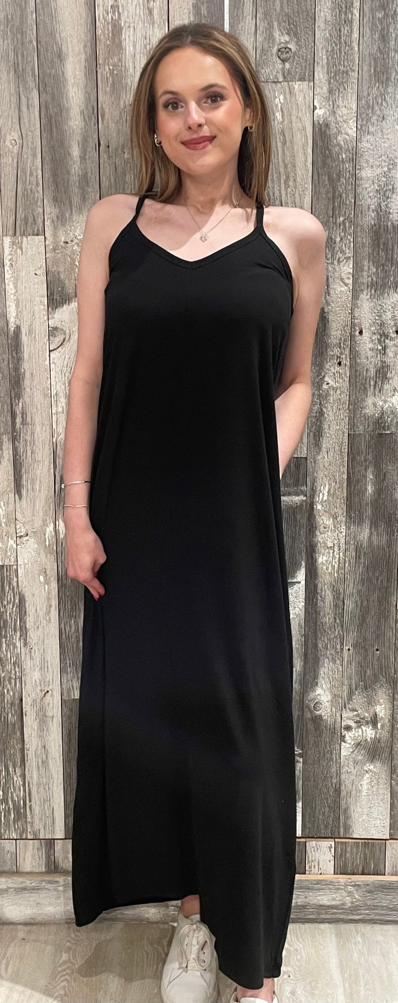 V - neck Cami Maxi Dress With Side Pockets - Mainstream Boutique