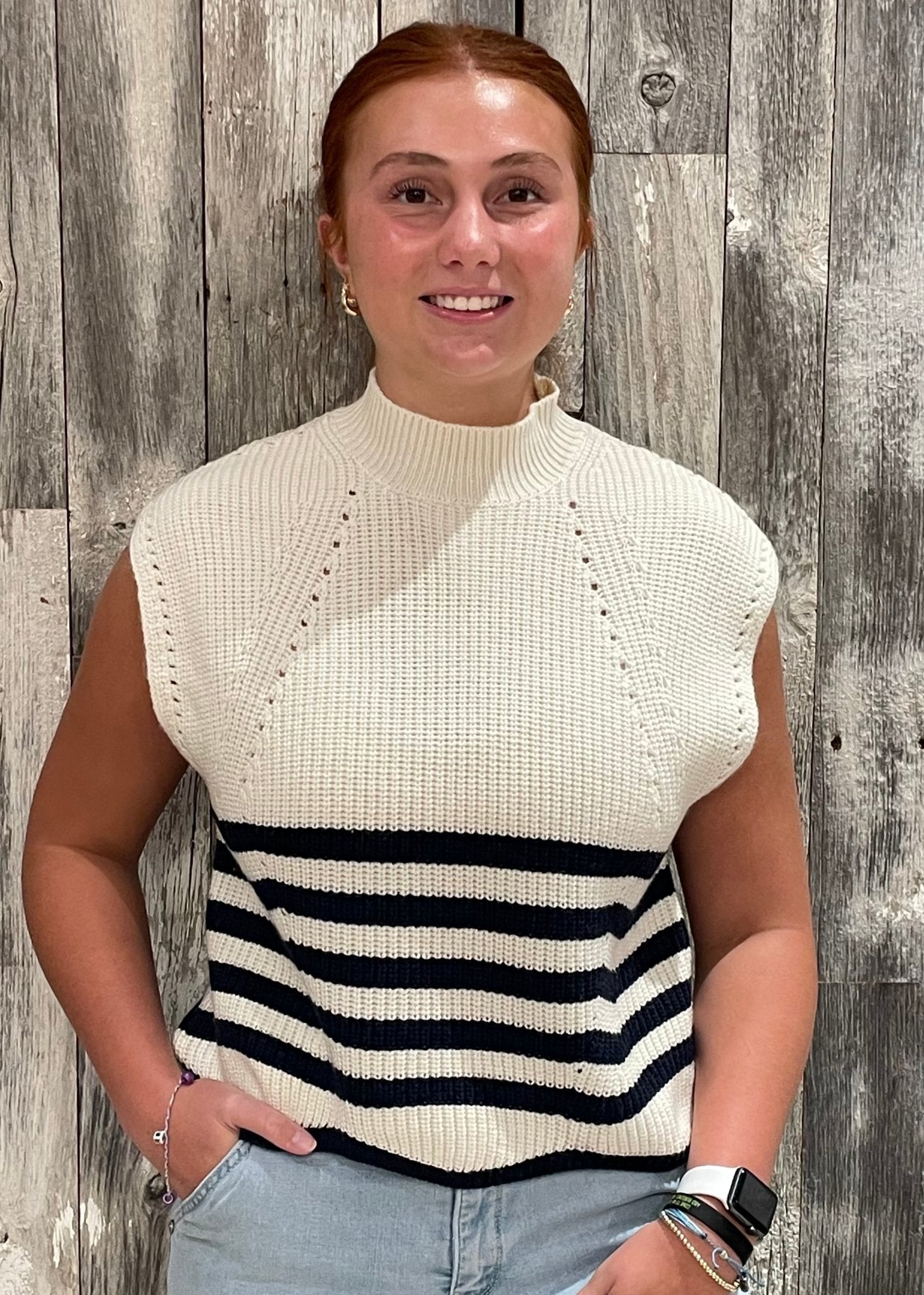 Sleeveless Turtle Neck Striped Top - Mainstream Boutique