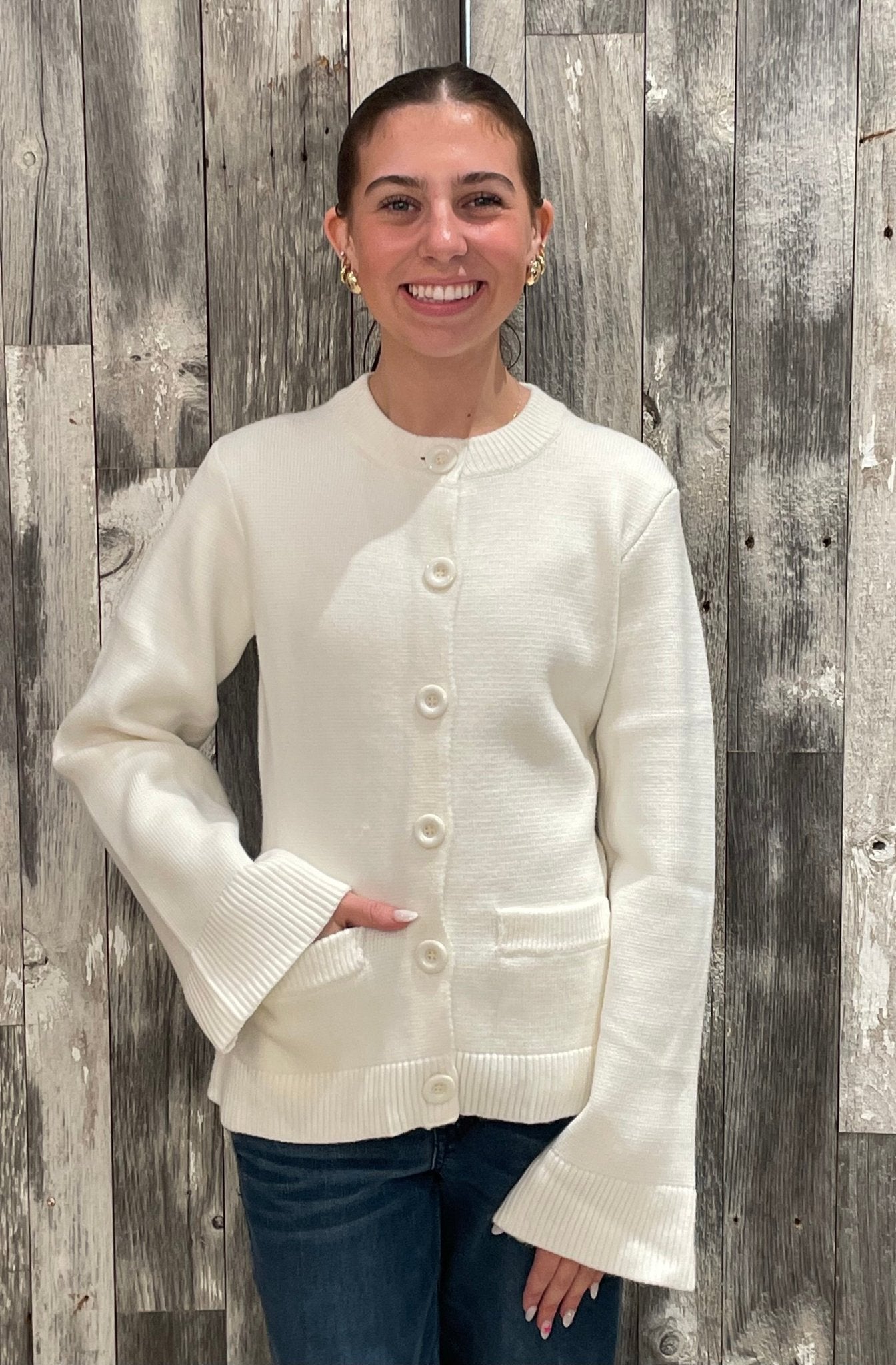 Flare Sleeve Tailored Cardigan - Mainstream Boutique