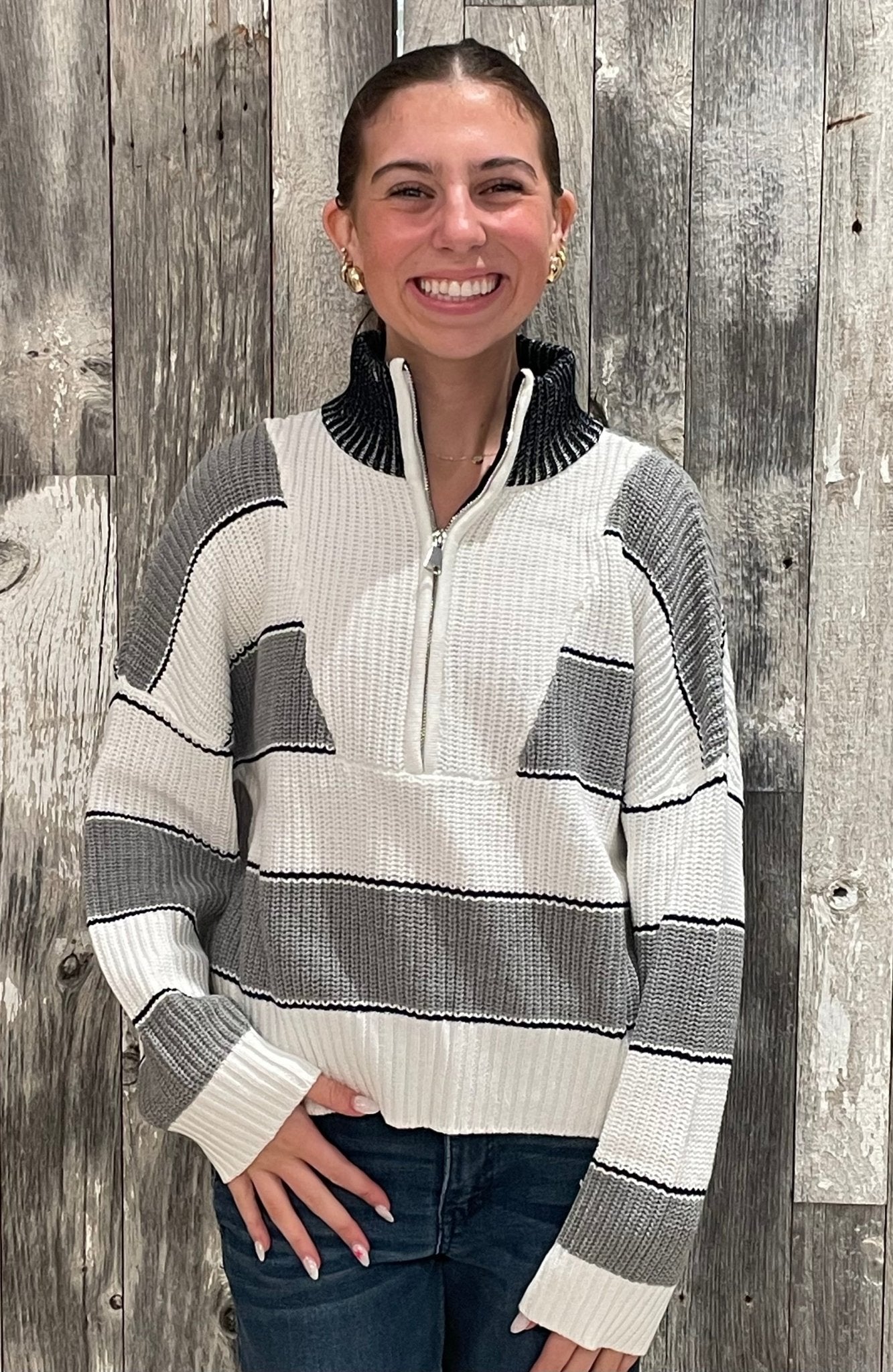 Striped Quarter Zip Color Block Sweater - Mainstream Boutique