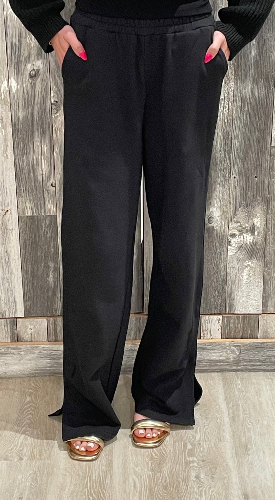 Elastic Waist Cotton Pant W/Ankle Slit - Mainstream Boutique