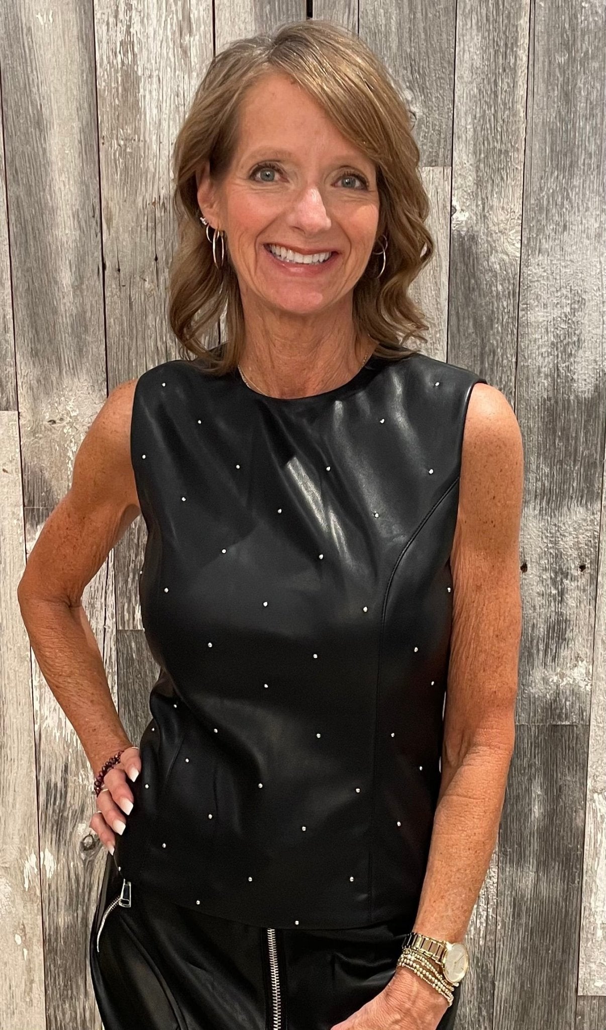 Stone Detail Faux Leather Top - Mainstream Boutique