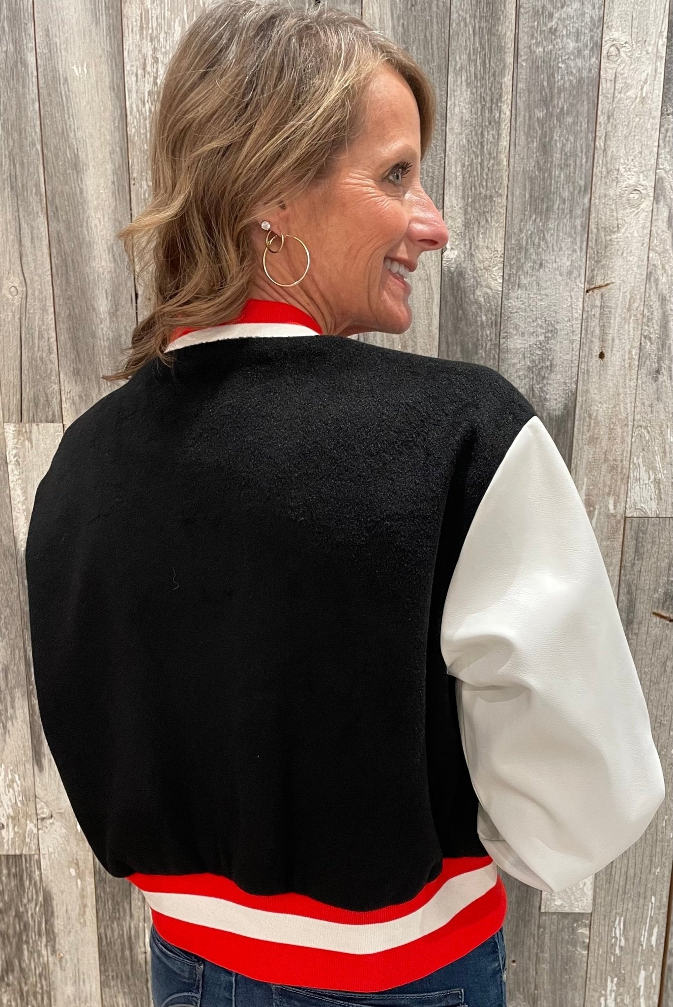 Varsity Jacket W/ Vegan Leather Sleeves - Mainstream Boutique