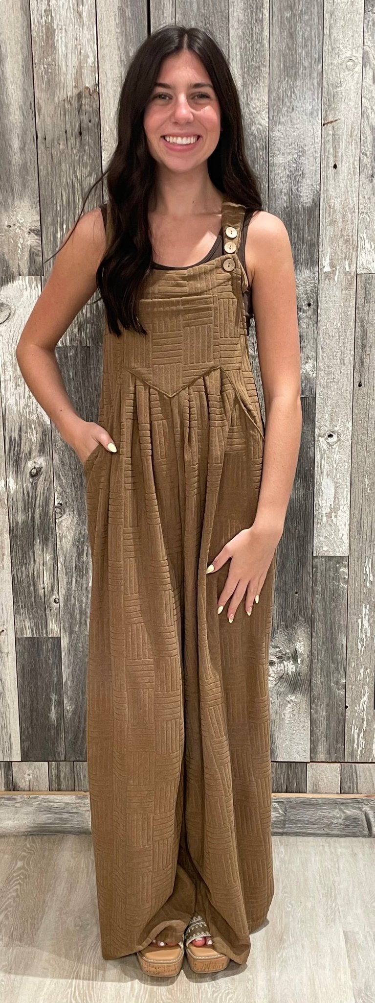 Textured Wide Leg Jumpsuit - Mainstream Boutique