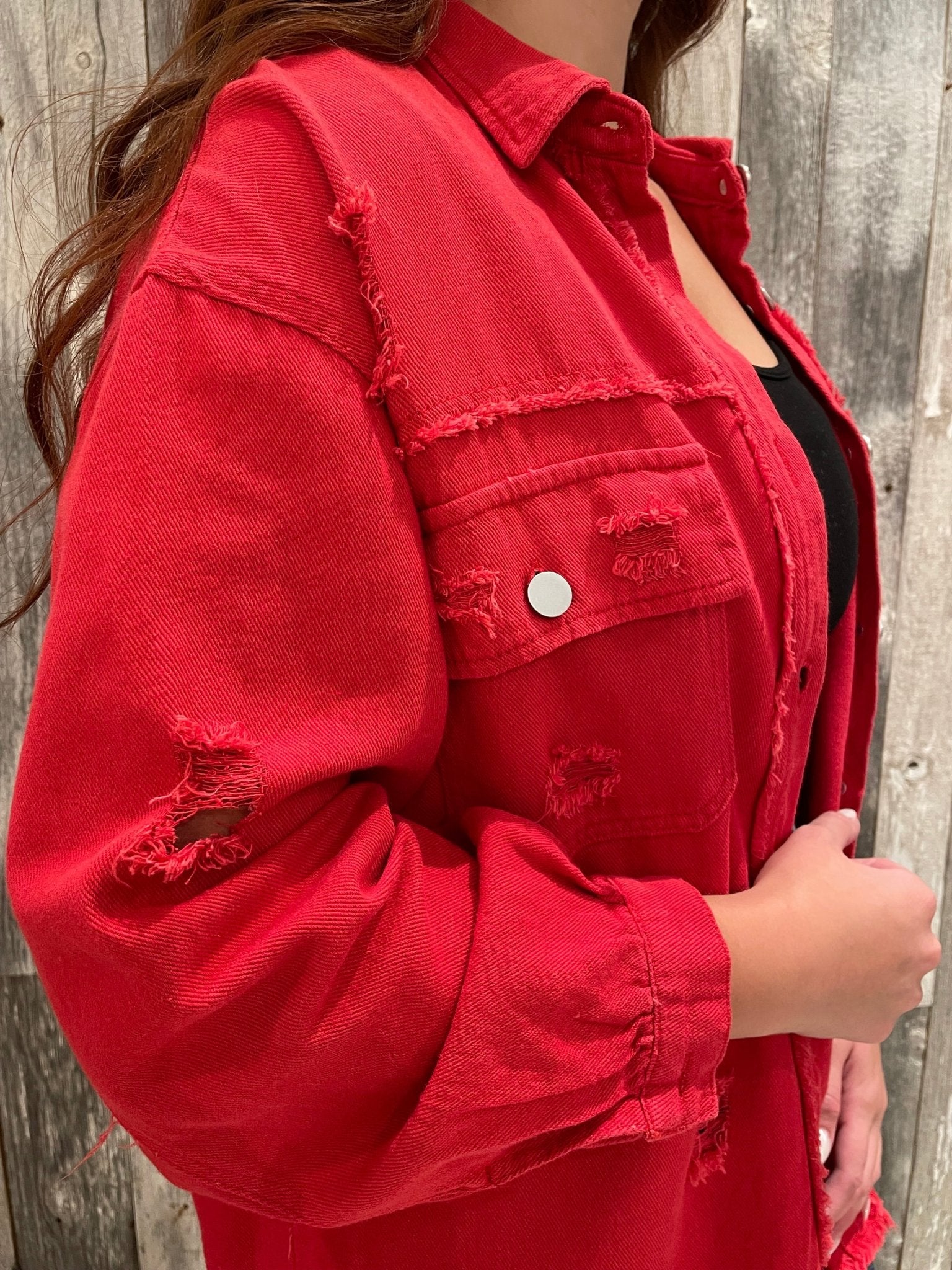 Tattered Shacket - Mainstream Boutique