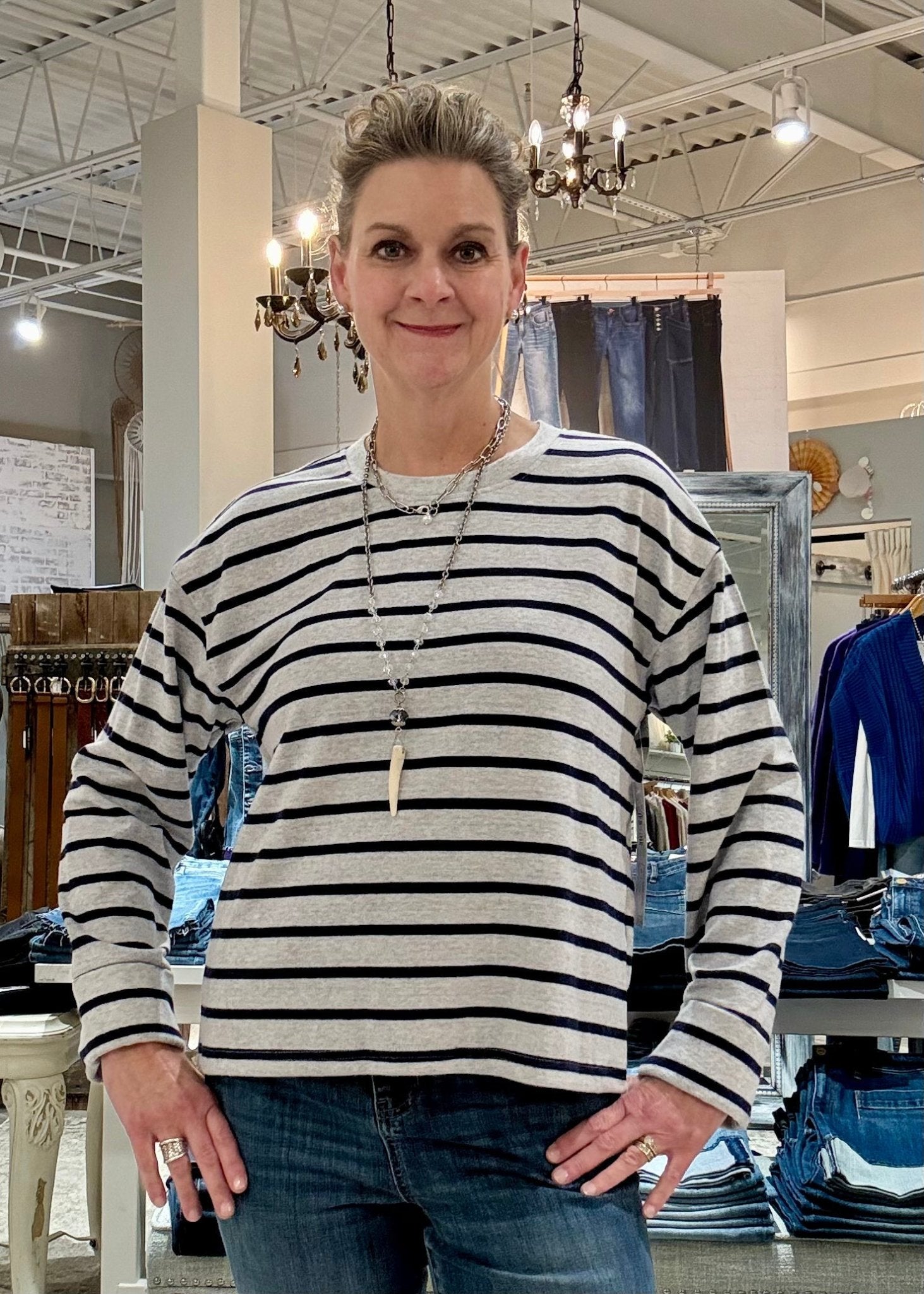 Long Sleeve Crew Neck Top with Cuff
