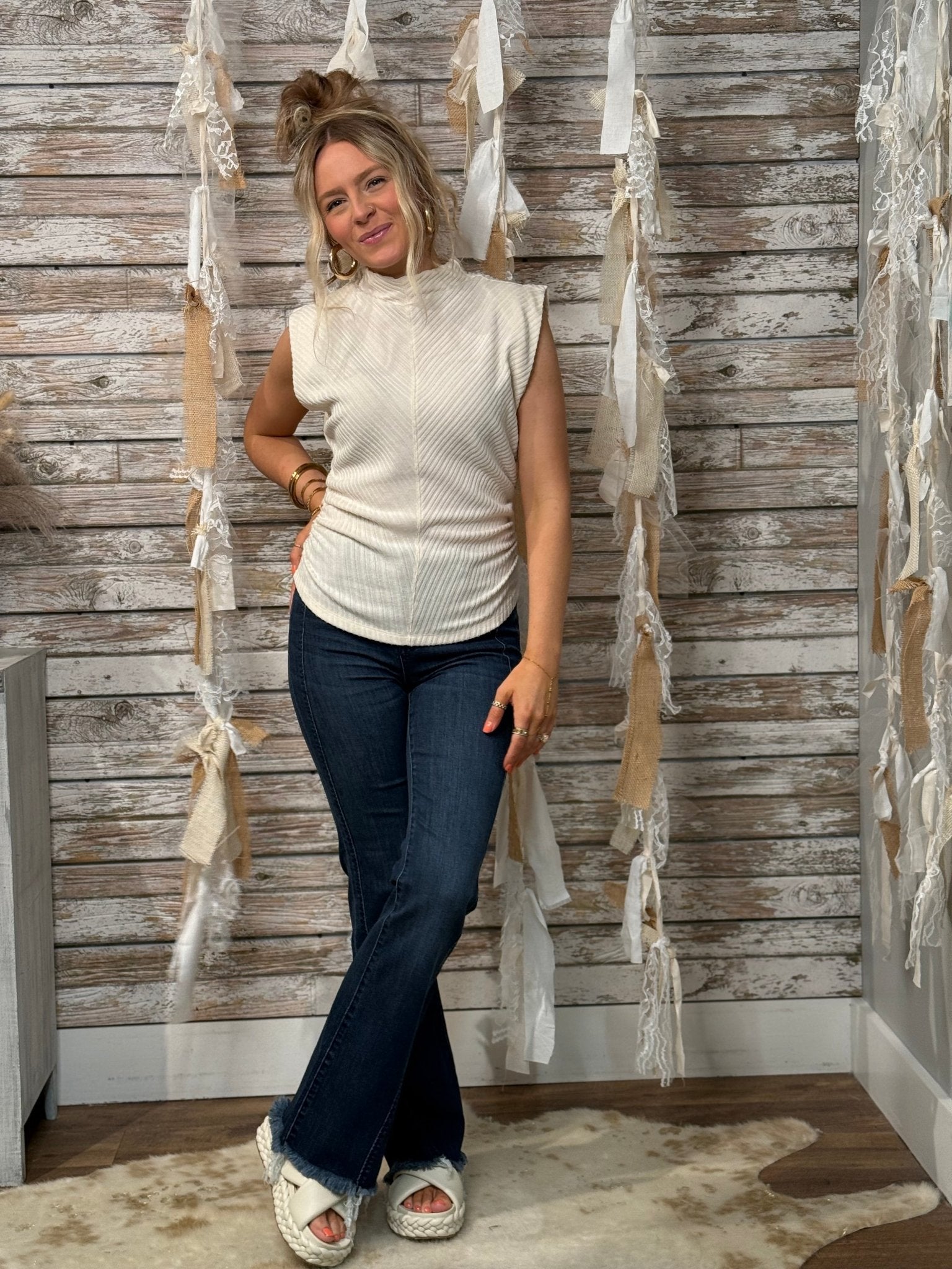 Mac And Me — Funnel Neck Side‑Rouch Top - Mainstream Boutique