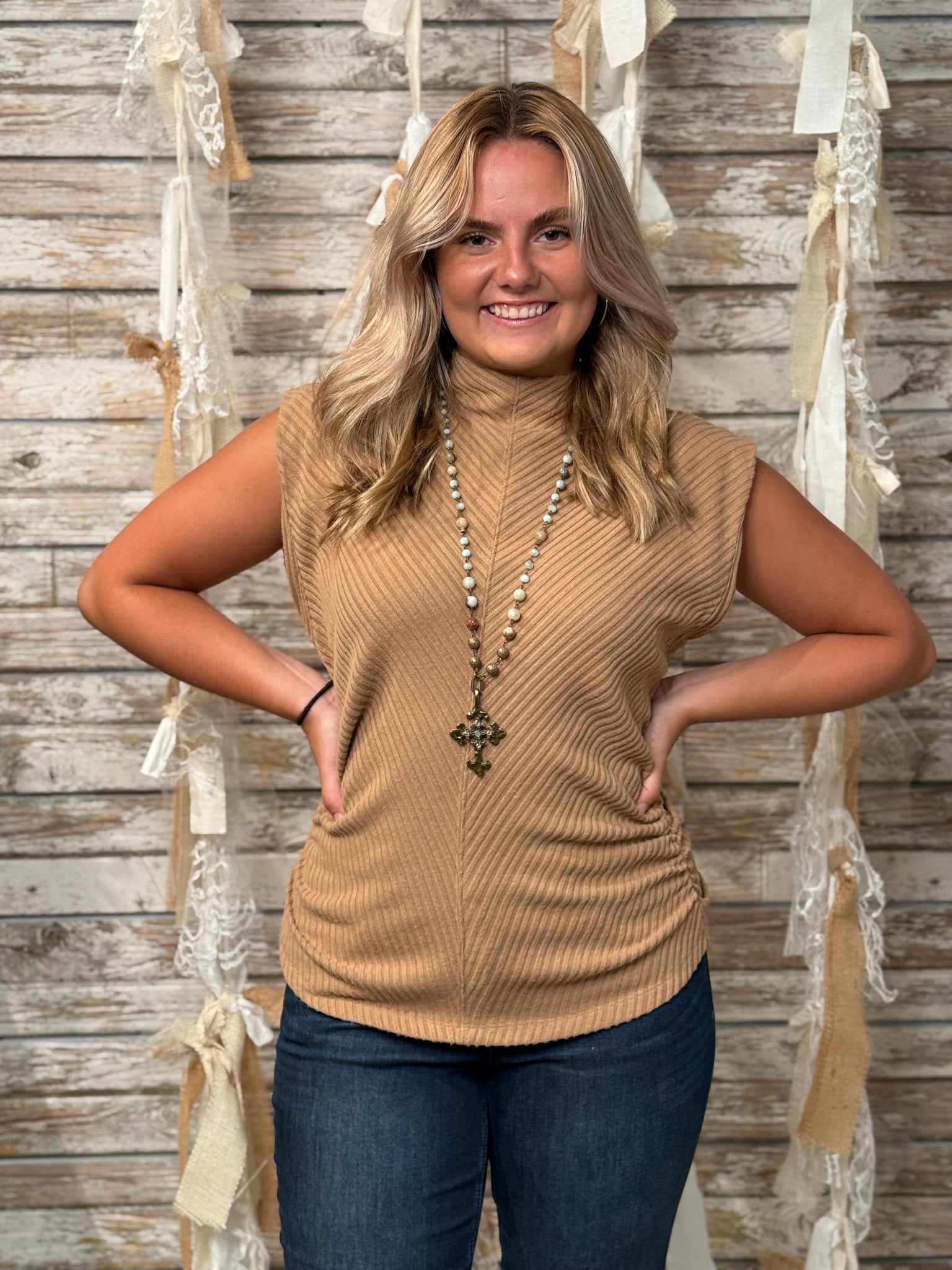 Mac And Me — Funnel Neck Side‑Rouch Top - Mainstream Boutique