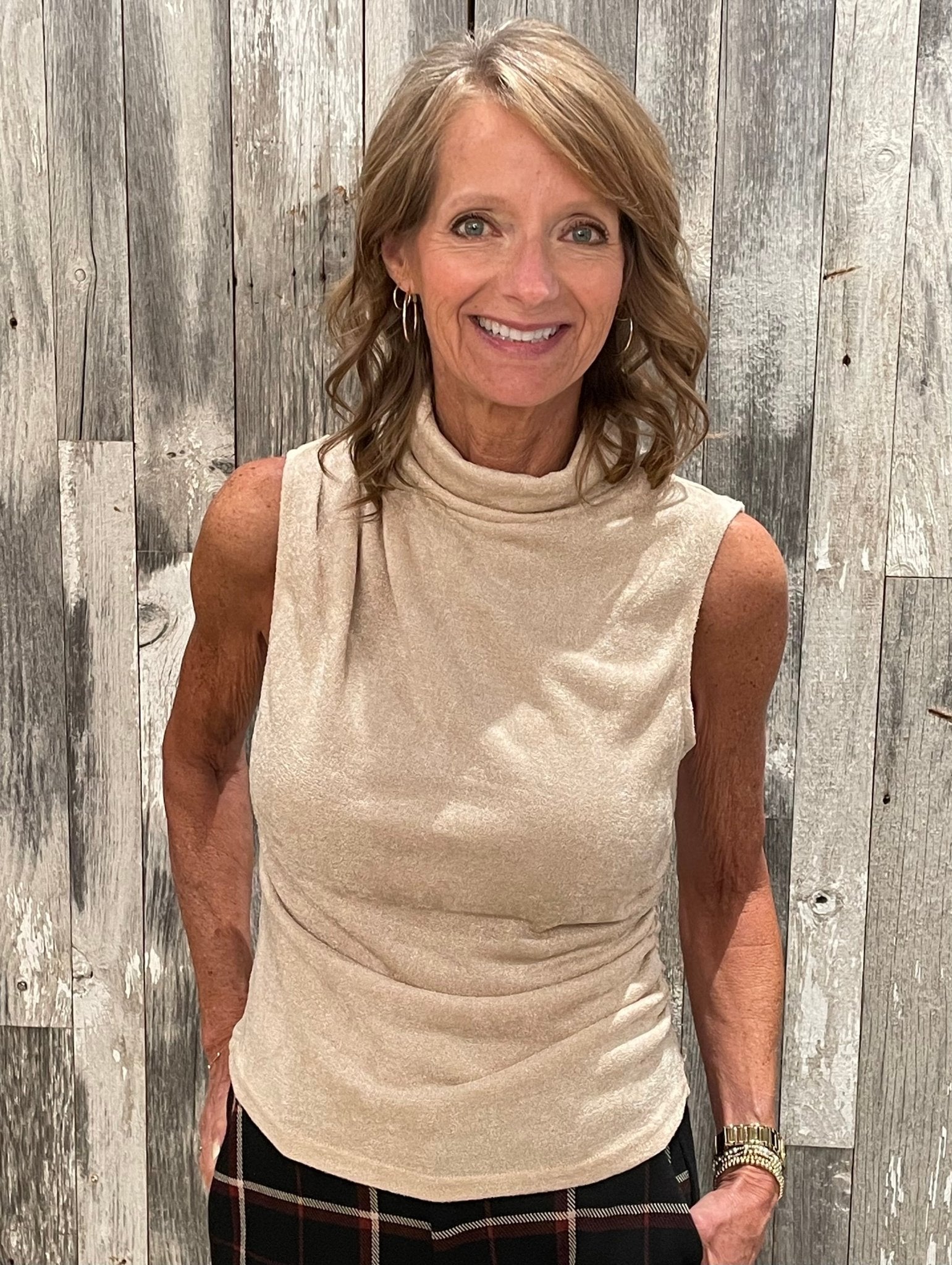 Sleeveless Mock Neck Shimmering Top - Mainstream Boutique
