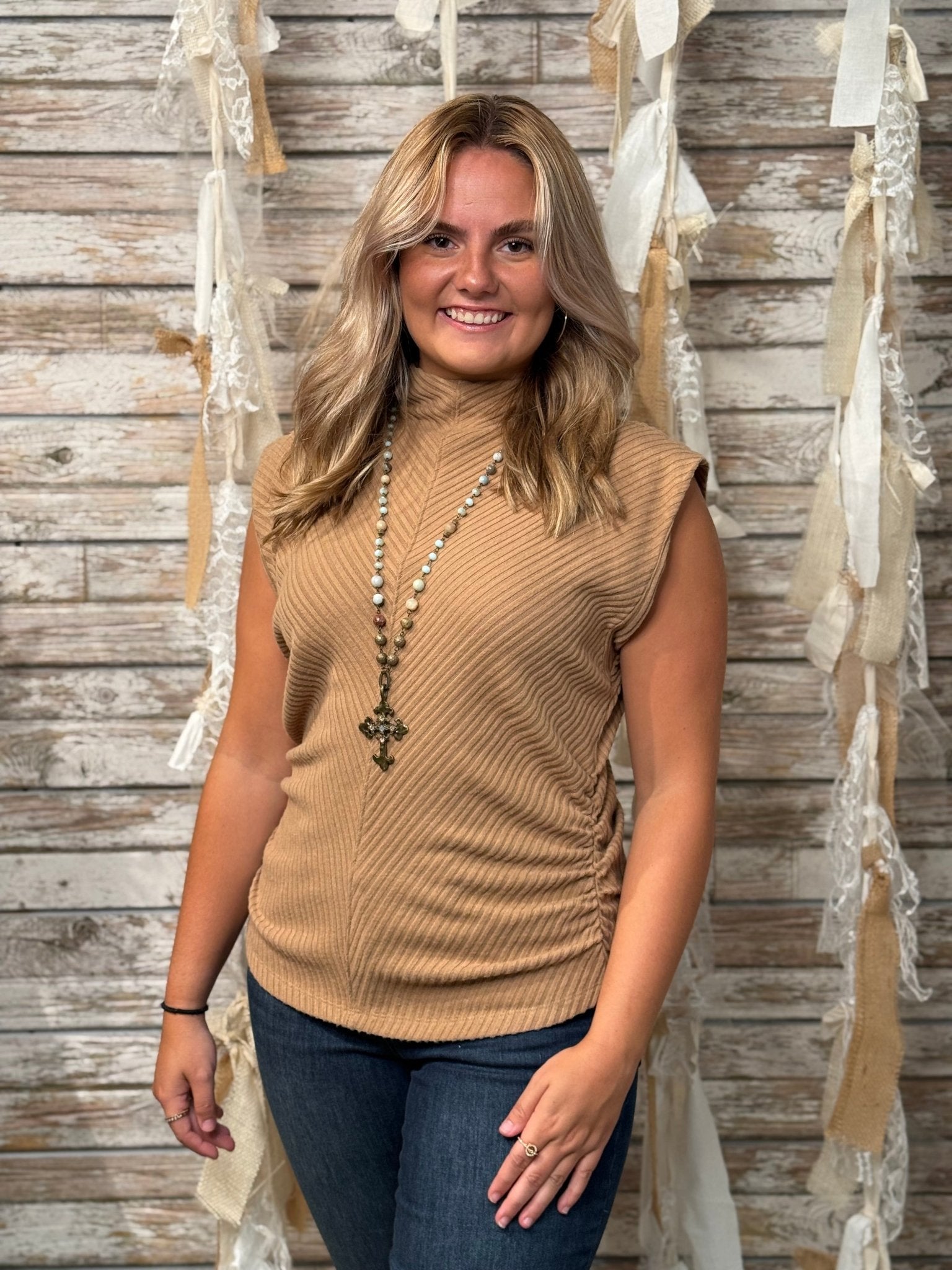 Mac And Me — Funnel Neck Side‑Rouch Top - Mainstream Boutique