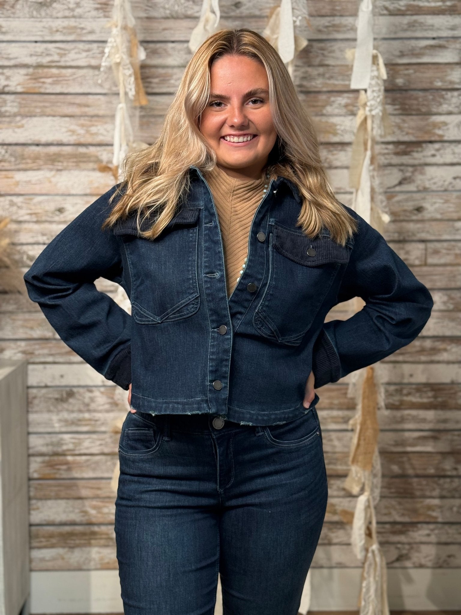 Mac And Me Corduroy Contrast Denim Jacket - Mainstream Boutique