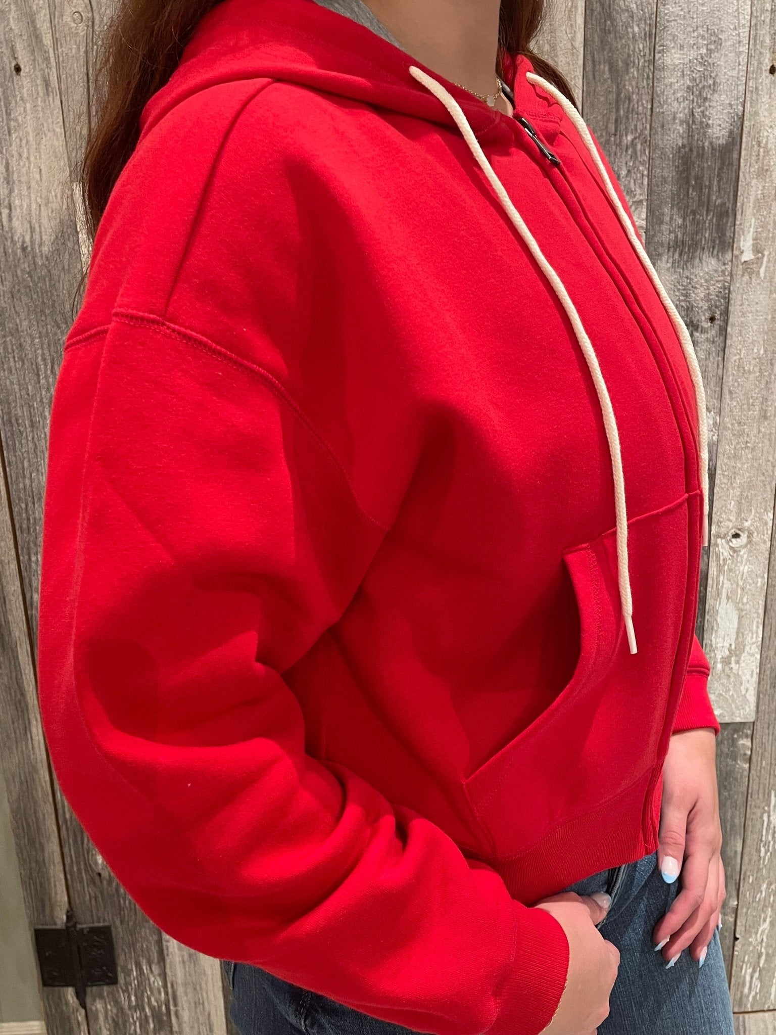 Fleece Cropped Zip - up Hoodie W Pockets - Mainstream Boutique