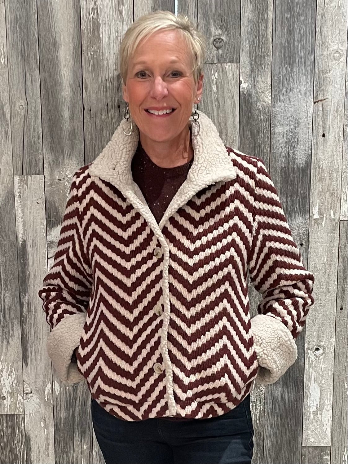 Charlie B Chevron Boucle Jacket - Mainstream Boutique