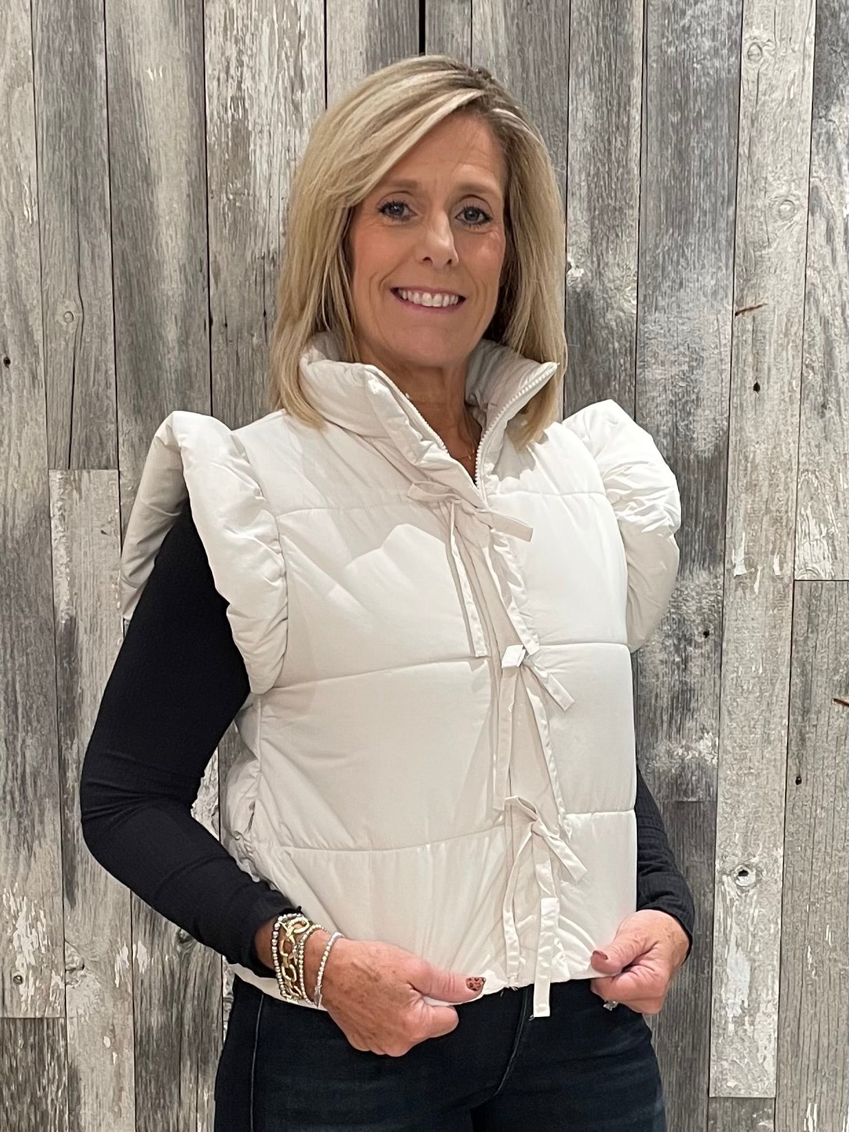 Flutter Sleeve Bow Detail Puffer Vest - Mainstream Boutique