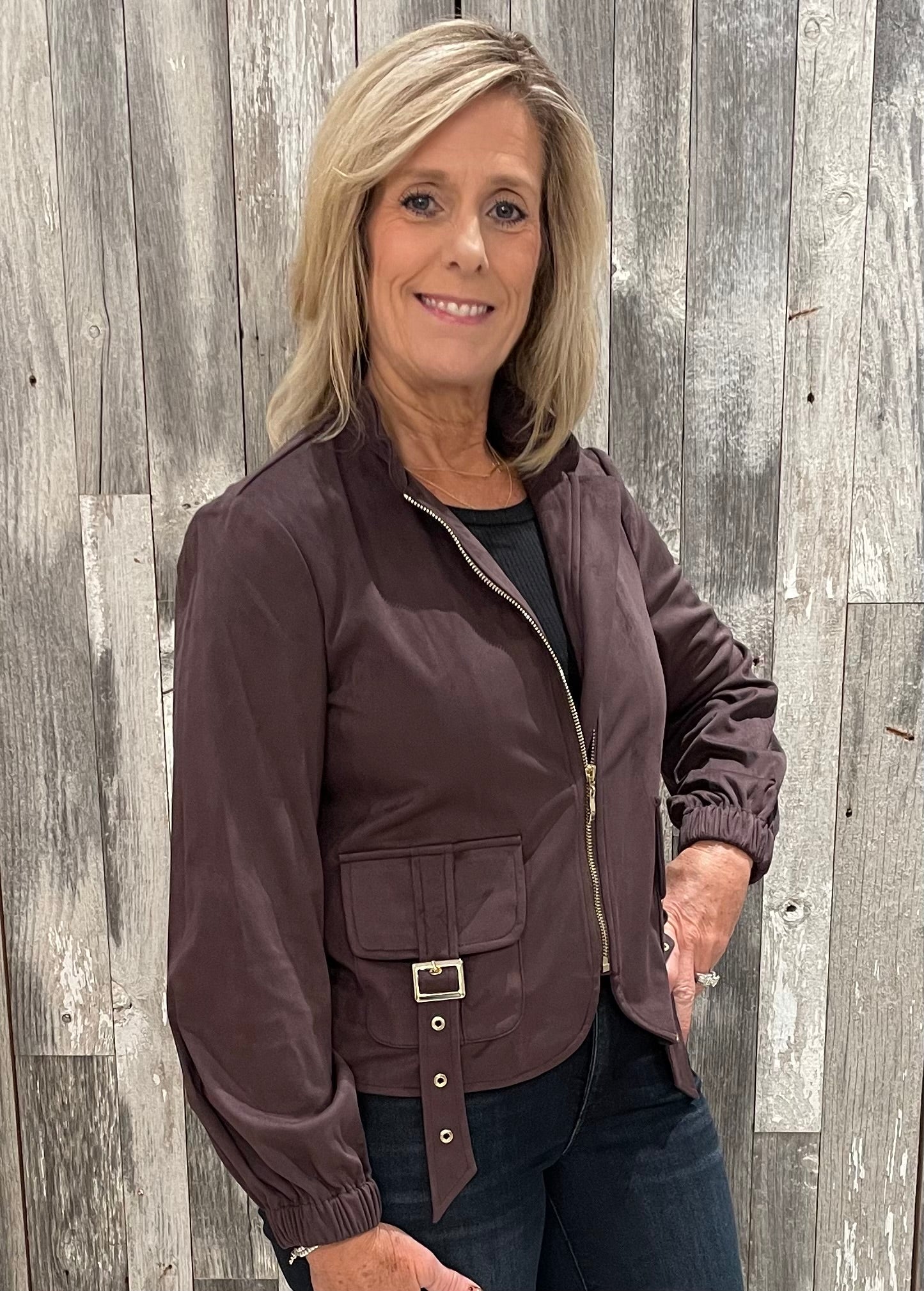 Edgy Buckle Strap Front Jacket - Mainstream Boutique