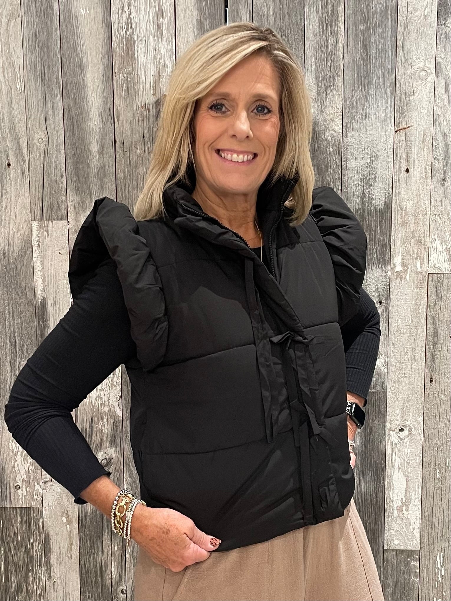 Flutter Sleeve Bow Detail Puffer Vest - Mainstream Boutique