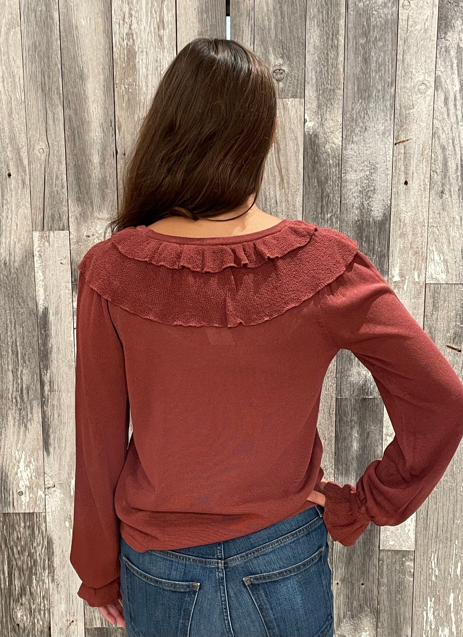 Ruffle Fine Gauge Button Front Top - Mainstream Boutique