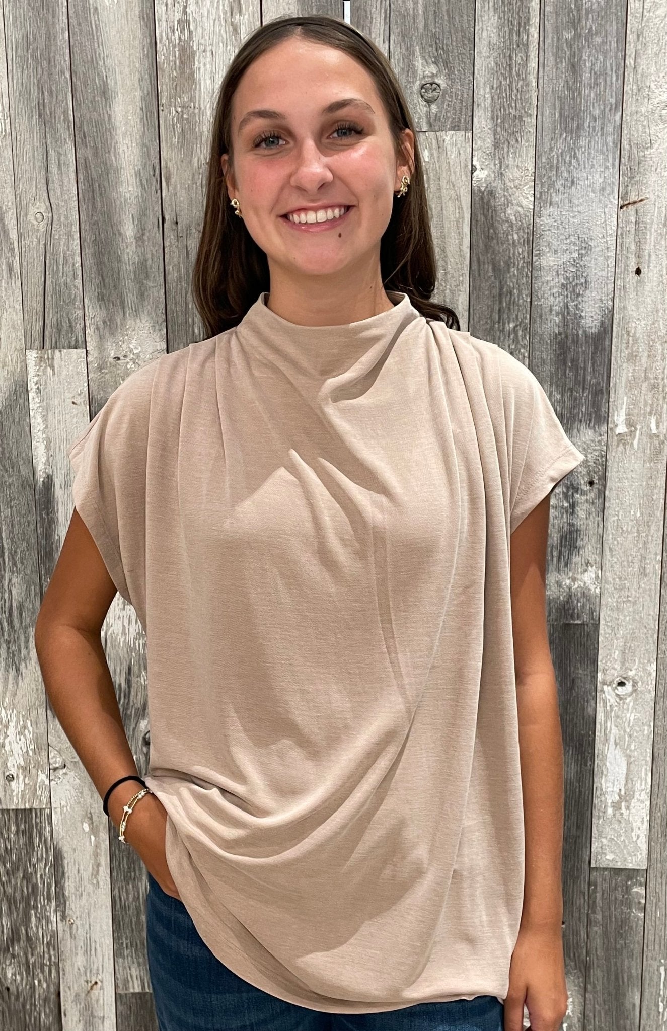 Draped Shoulder Dolman Cupro Top - Mainstream Boutique