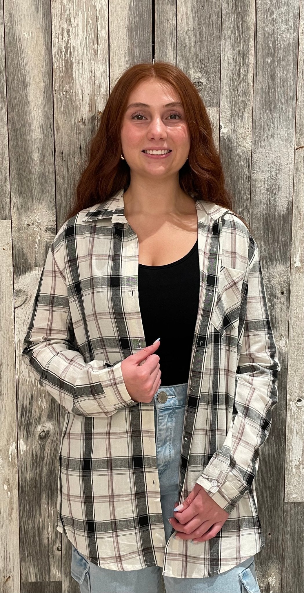 Long Sleeves Button Down Plaid Shirt - Mainstream Boutique