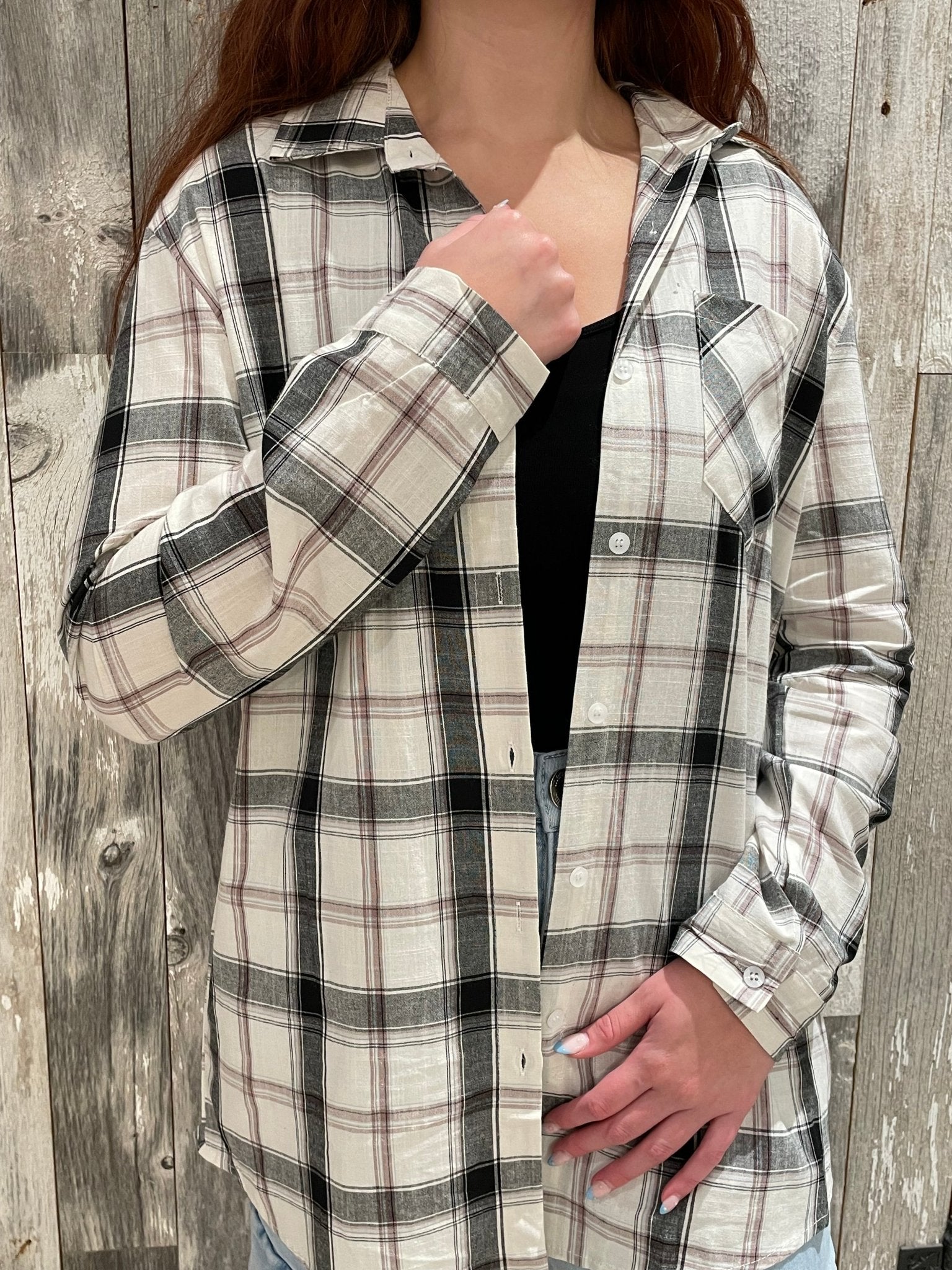 Long Sleeves Button Down Plaid Shirt - Mainstream Boutique