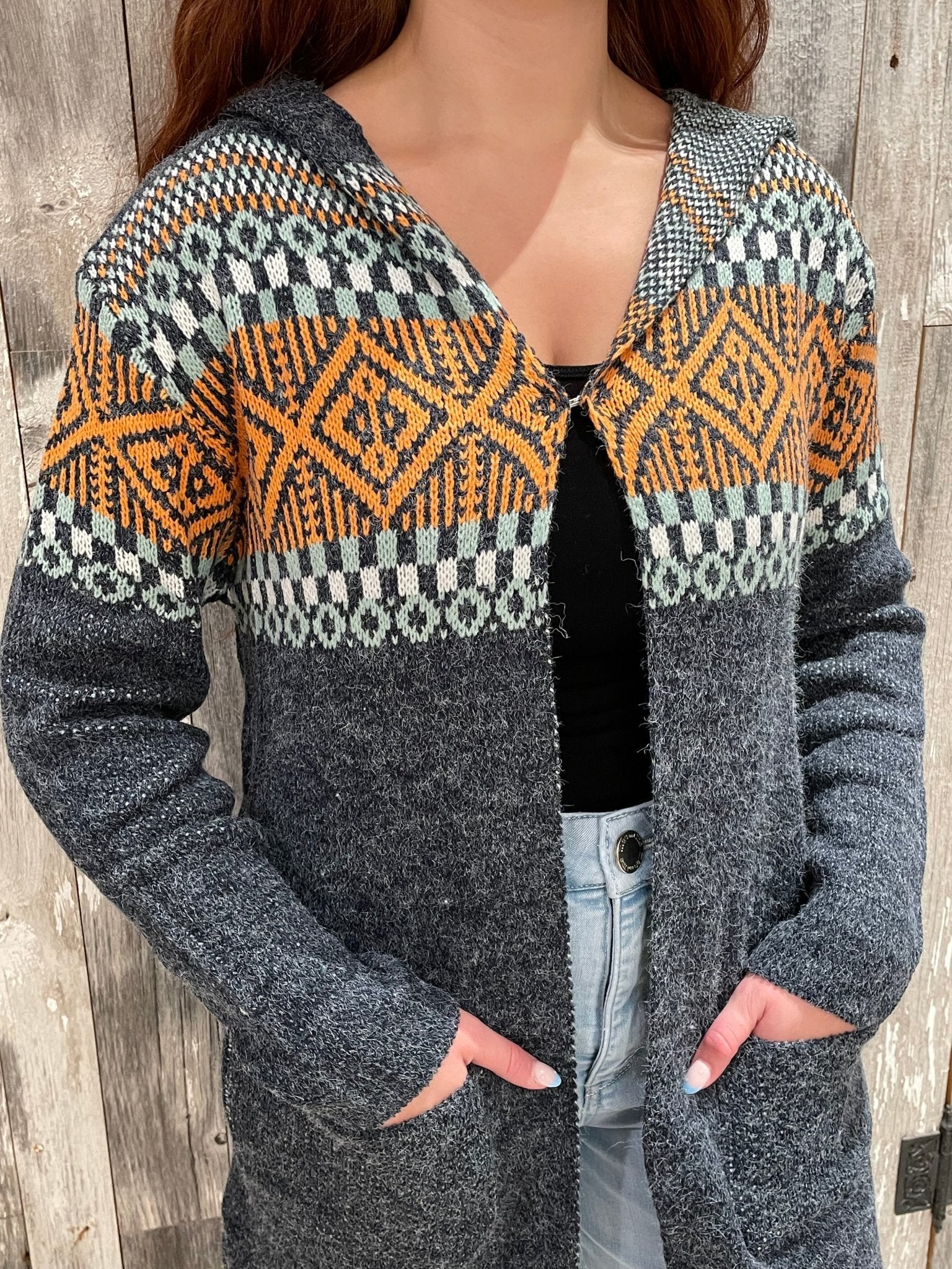 Tribal Hoodie Sweater Cardigan *Final Sale* - Mainstream Boutique