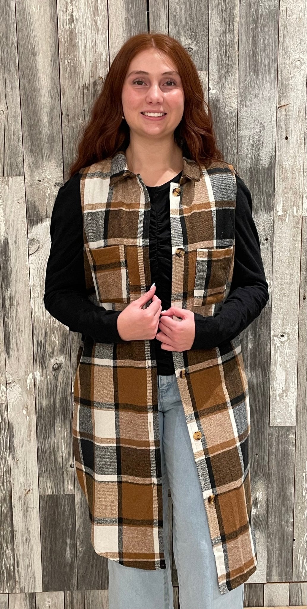 Plaid Longline Lapel Vest - Mainstream Boutique