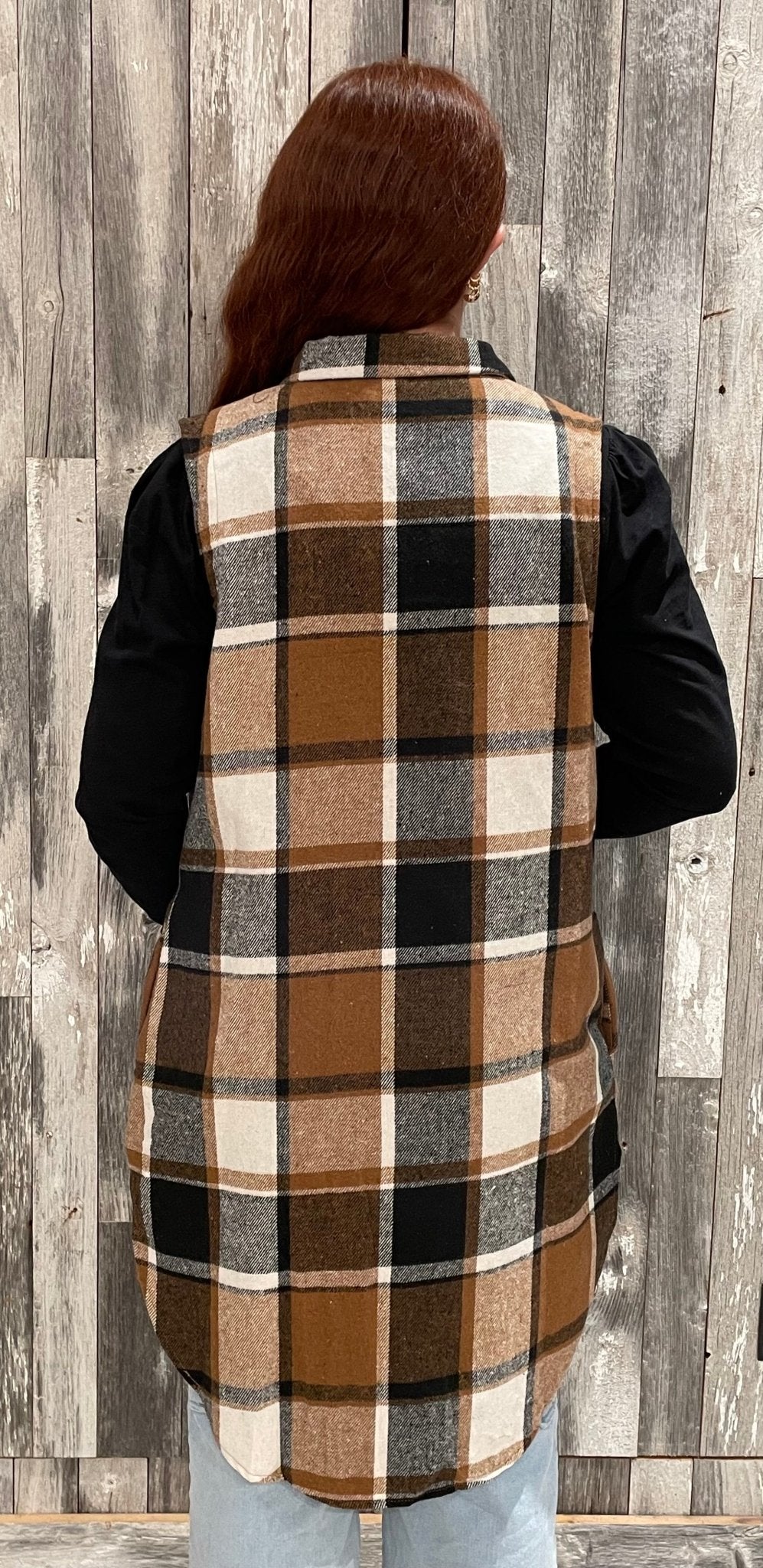 Plaid Longline Lapel Vest - Mainstream Boutique