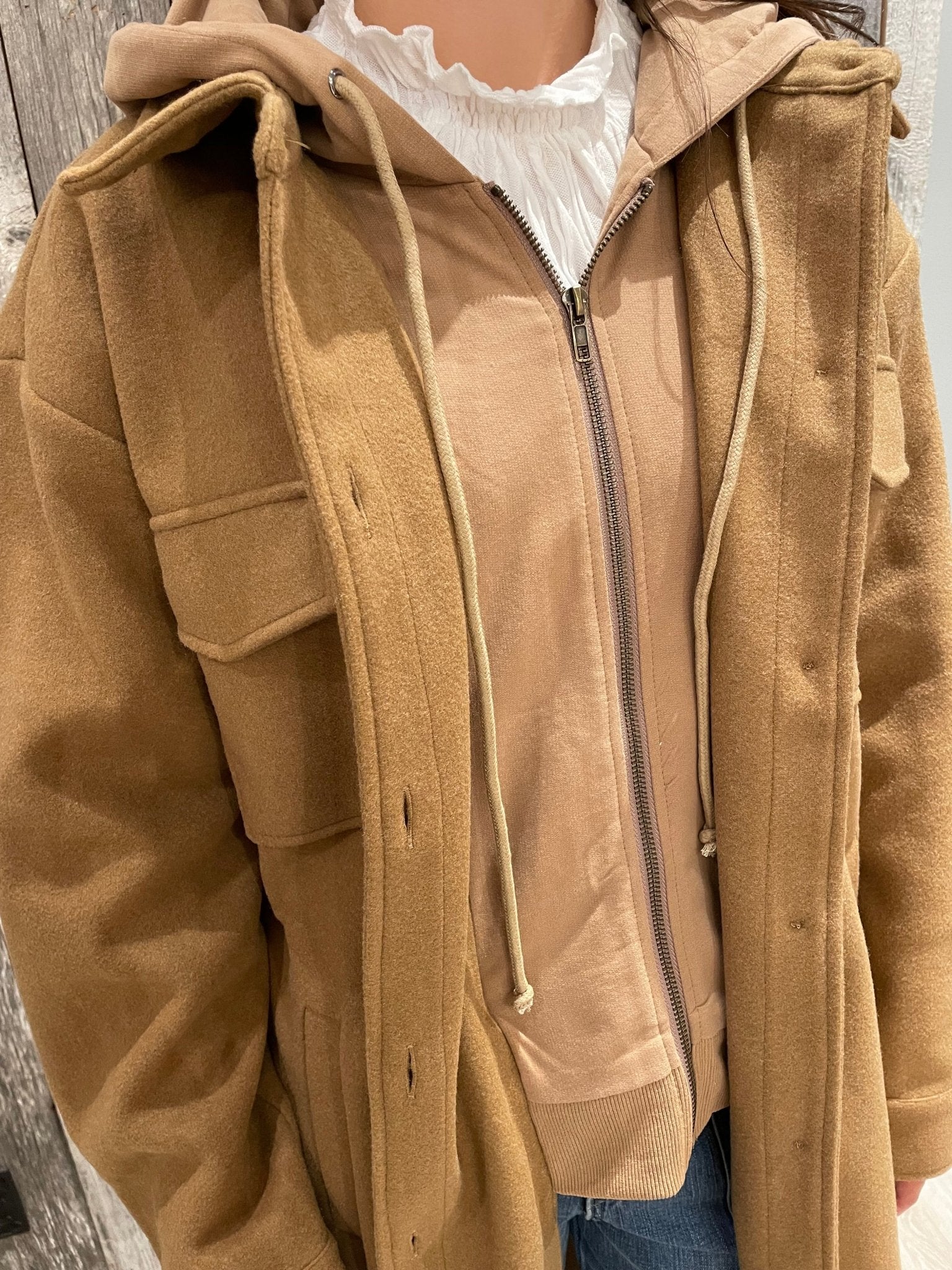 Twofer Coat W/ Hoodie - Mainstream Boutique