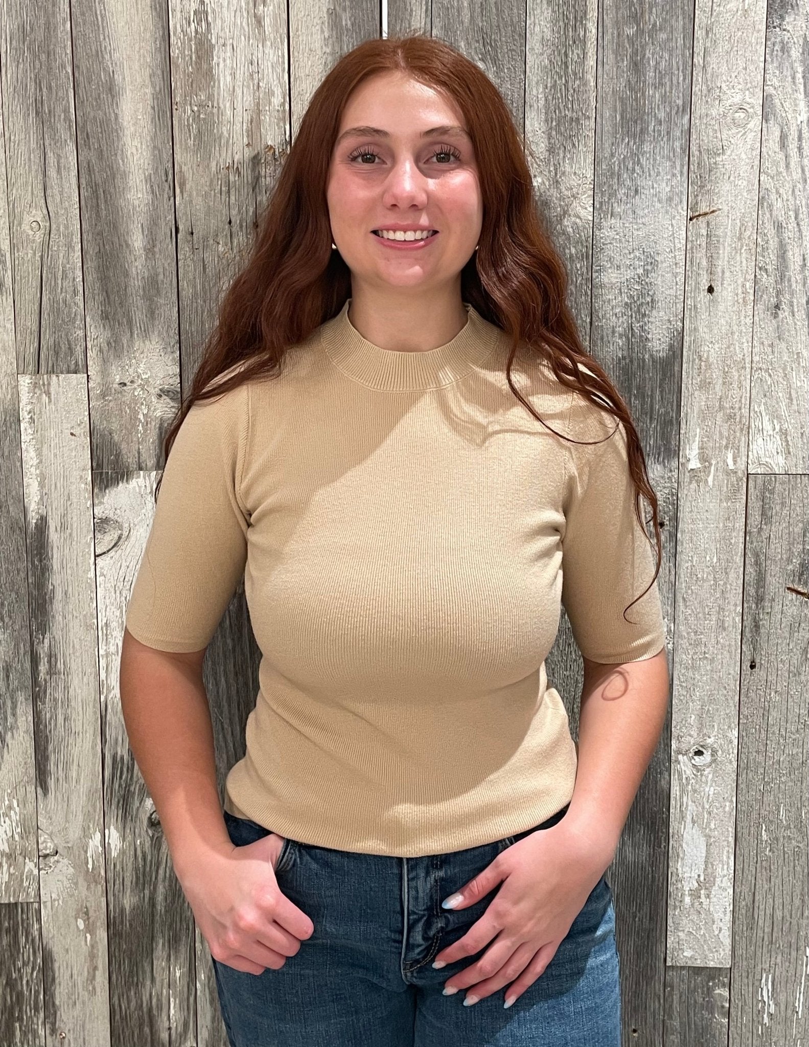 Mock Neck Elbow Sleeve Sweater - Mainstream Boutique