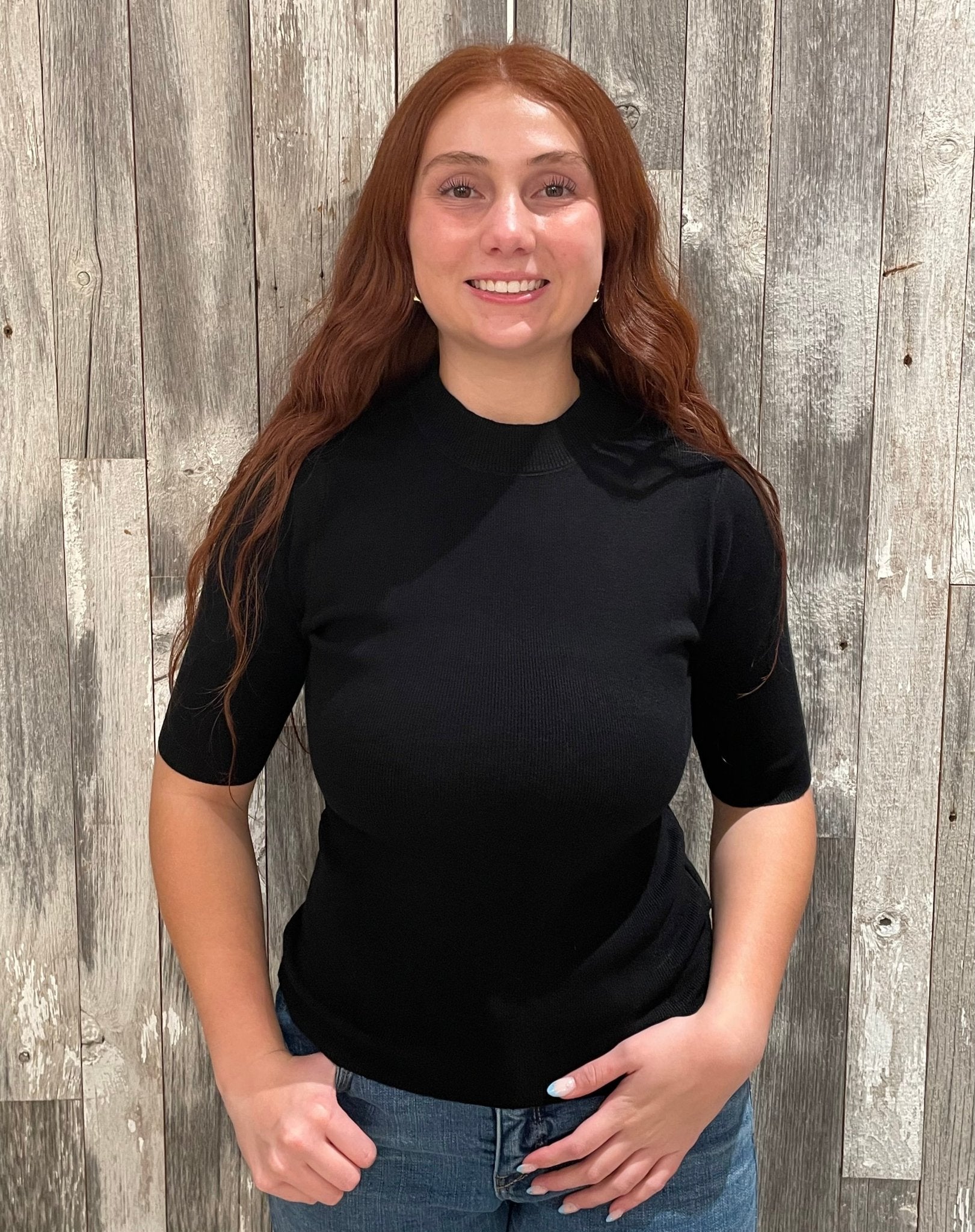 Mock Neck Elbow Sleeve Sweater - Mainstream Boutique