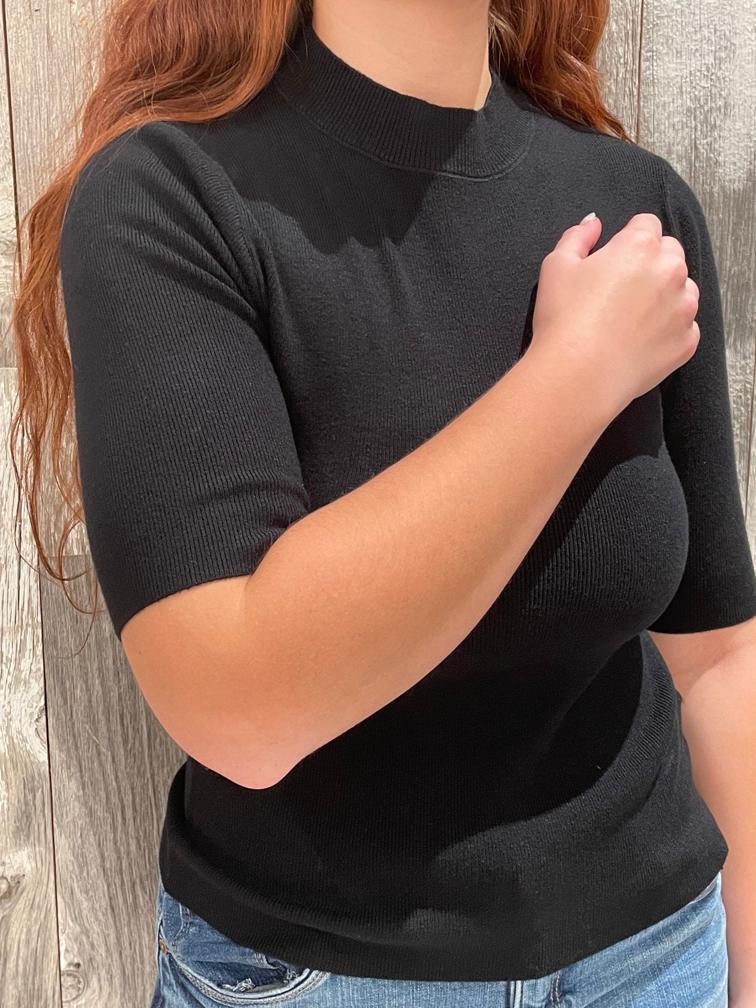 Mock Neck Elbow Sleeve Sweater - Mainstream Boutique