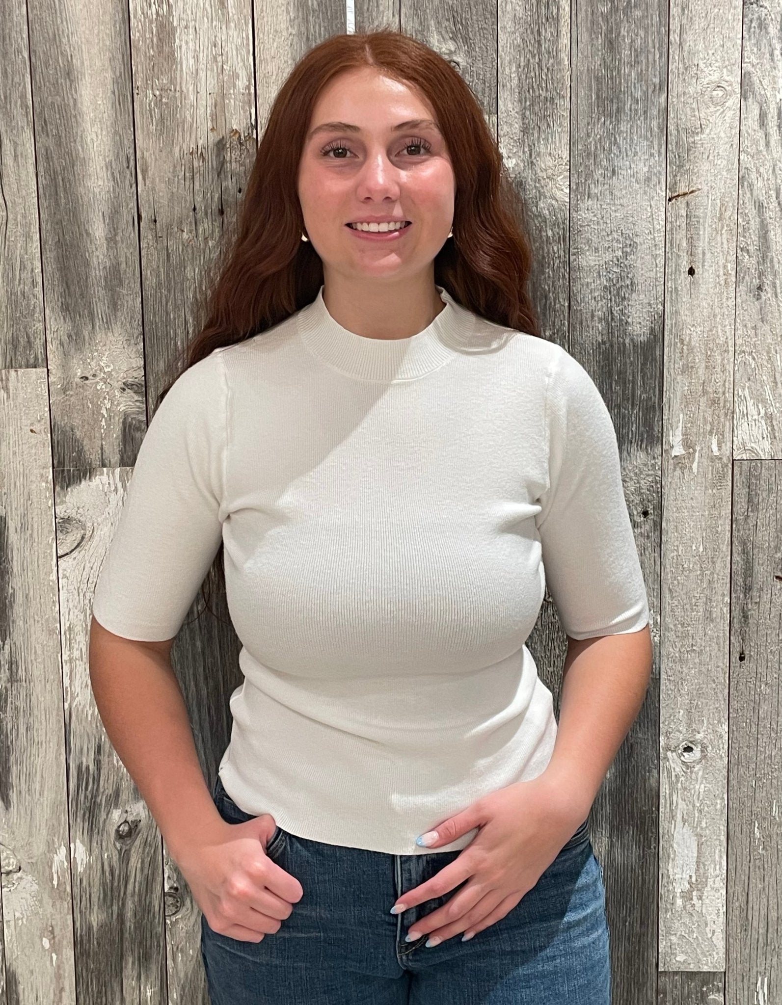Mock Neck Elbow Sleeve Sweater - Mainstream Boutique