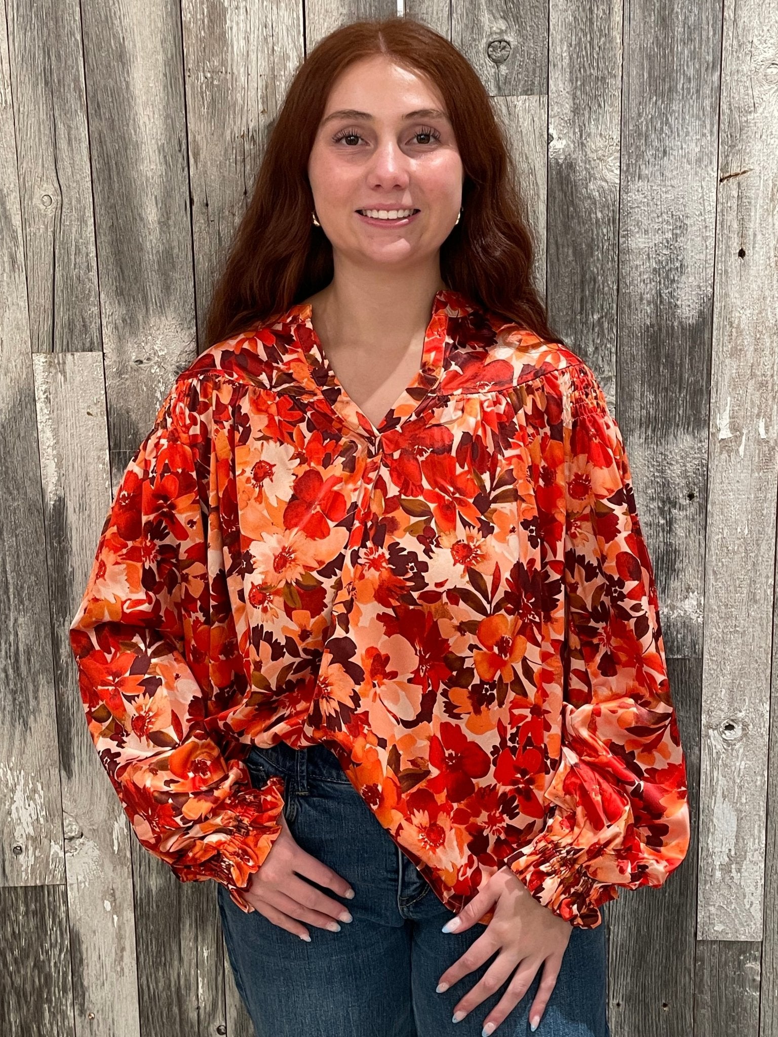 Satin Floral Print Blouse - Mainstream Boutique