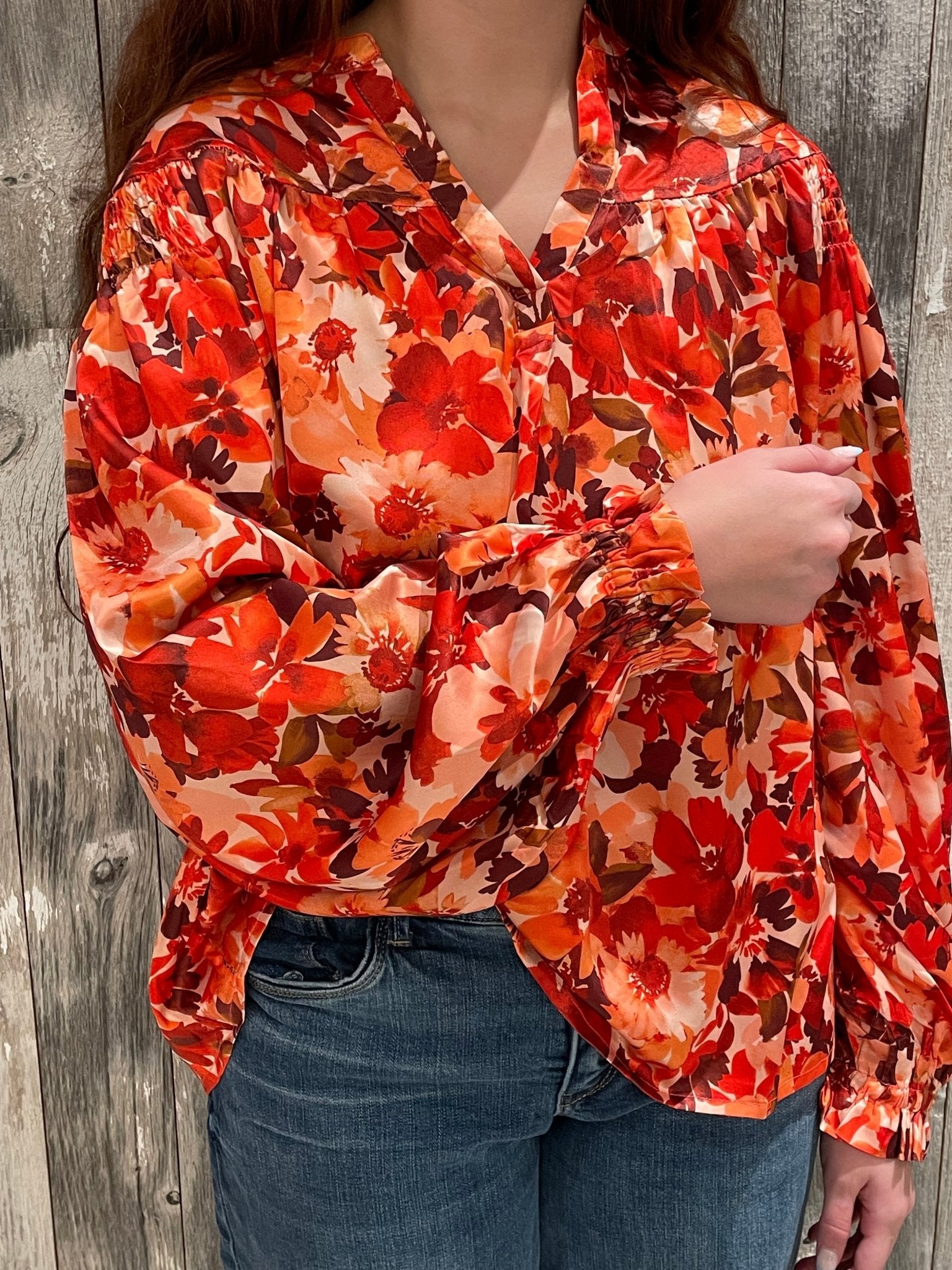 Satin Floral Print Blouse - Mainstream Boutique