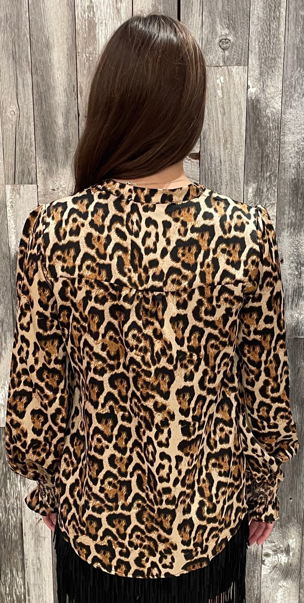 Pleated Neck Leopard Printed Satin Blouse - Mainstream Boutique