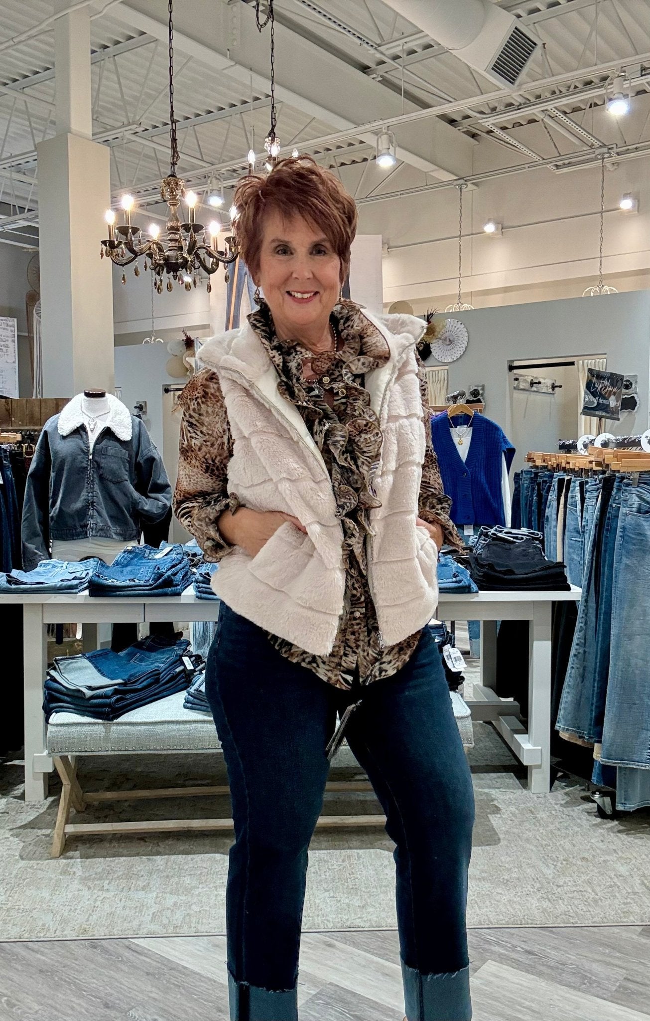 Animal Printed Blouse with Ruffle Detail