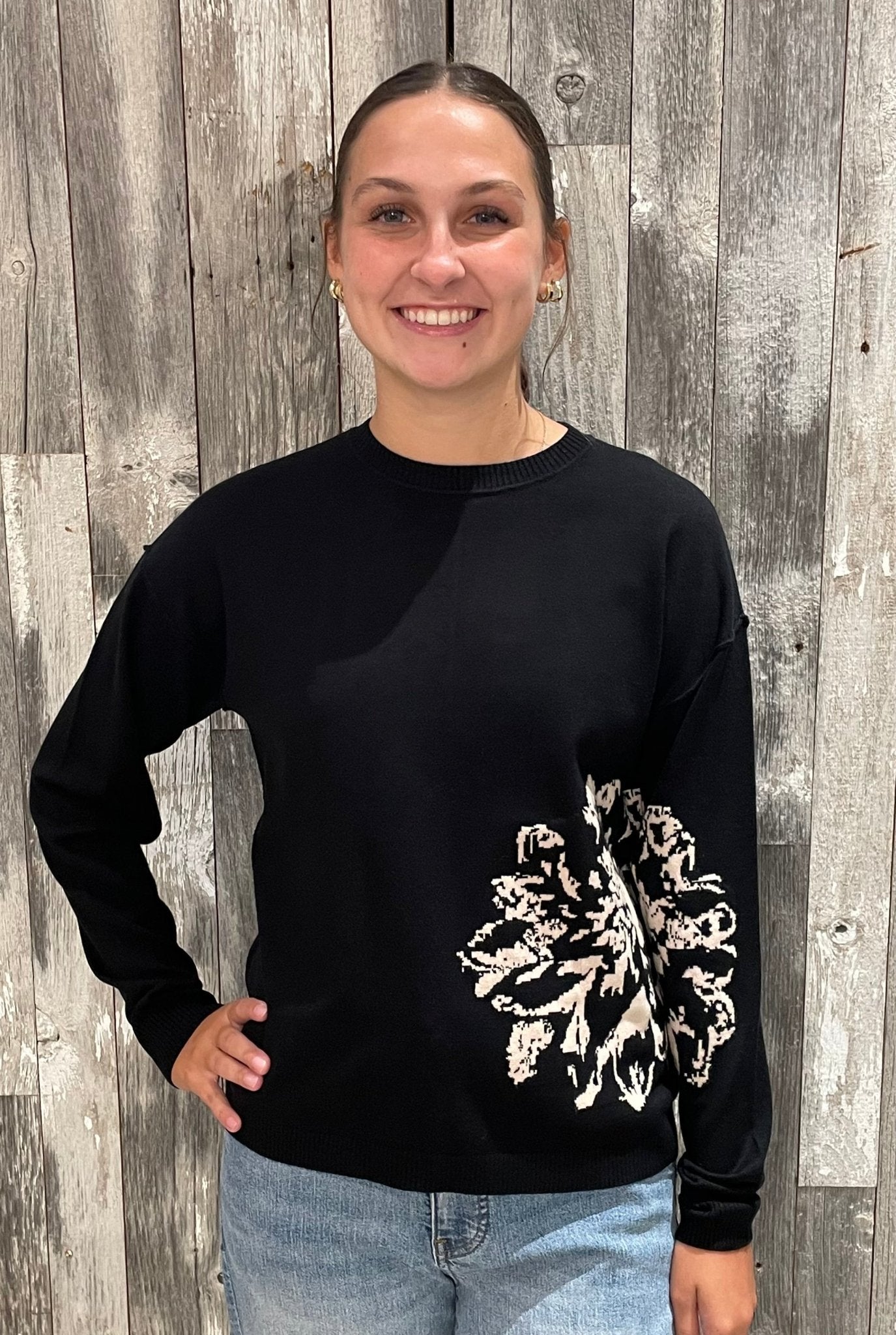 Charlie B Crew Neck Flower Print Sweater - Mainstream Boutique